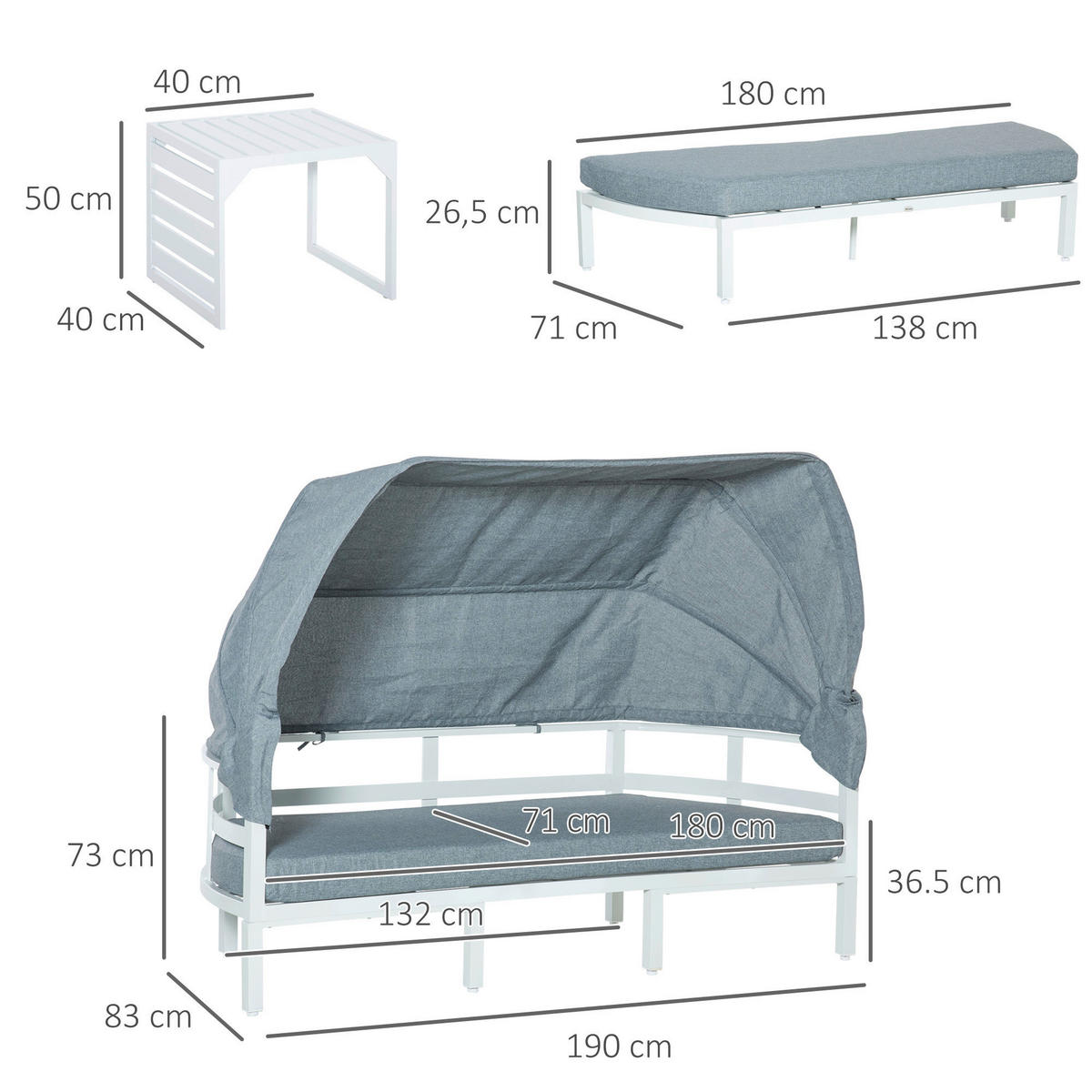 Outsunny Lounge-Sofaset weiß Aluminium B/T: ca. 180x71 cm Lounge-Sofaset - weiß/grau (180,00/71,00cm) - Outsunny