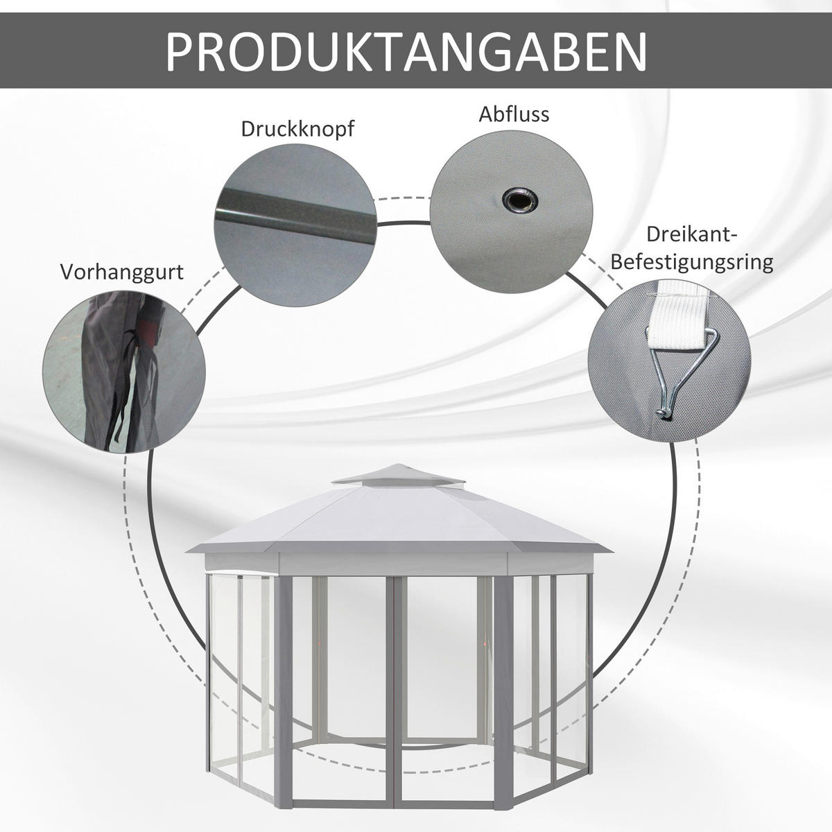 Outsunny Pavillon grau Polyester B/H/L: ca. 405x405x285 cm Pavillon - grau (285,00/405,00/405,00cm) - Outsunny