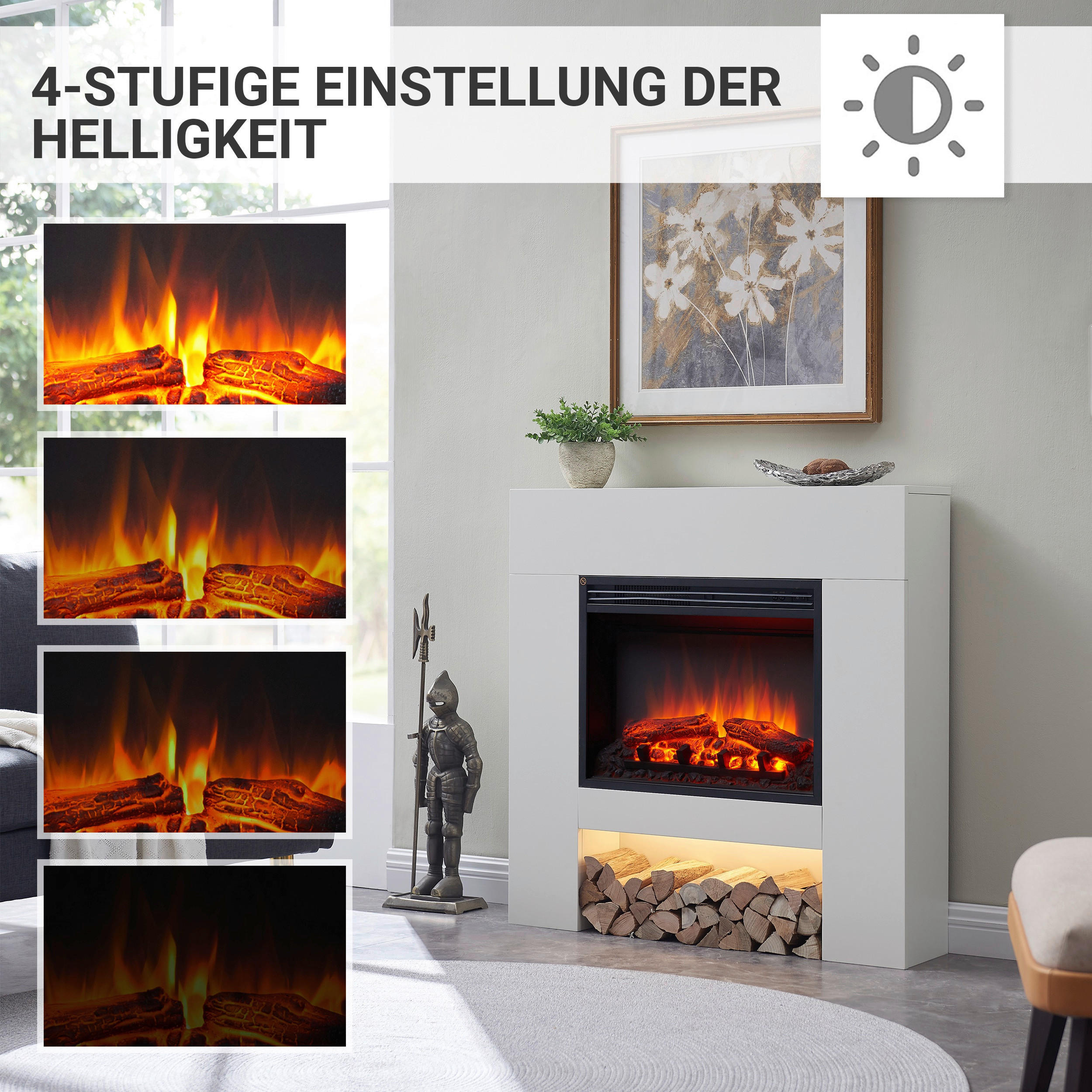 Balderia Elektrischer-Kamin weiß B/H/T: ca. 94,3x92,2x20 cm ca. 2000 W Elektro-Kamin Chloe - weiß (94,30/92,20/20,00cm) - Balderia