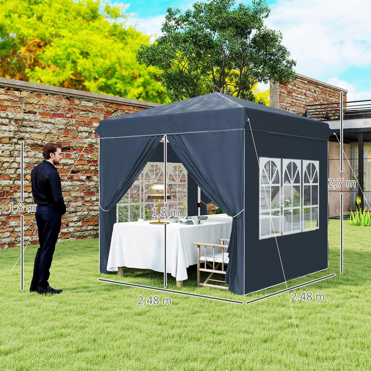 Outsunny Pavillon blau Polyester B/H/L: ca. 248x270x248 cm Pavillon - blau (248,00/248,00/270,00cm) - Outsunny
