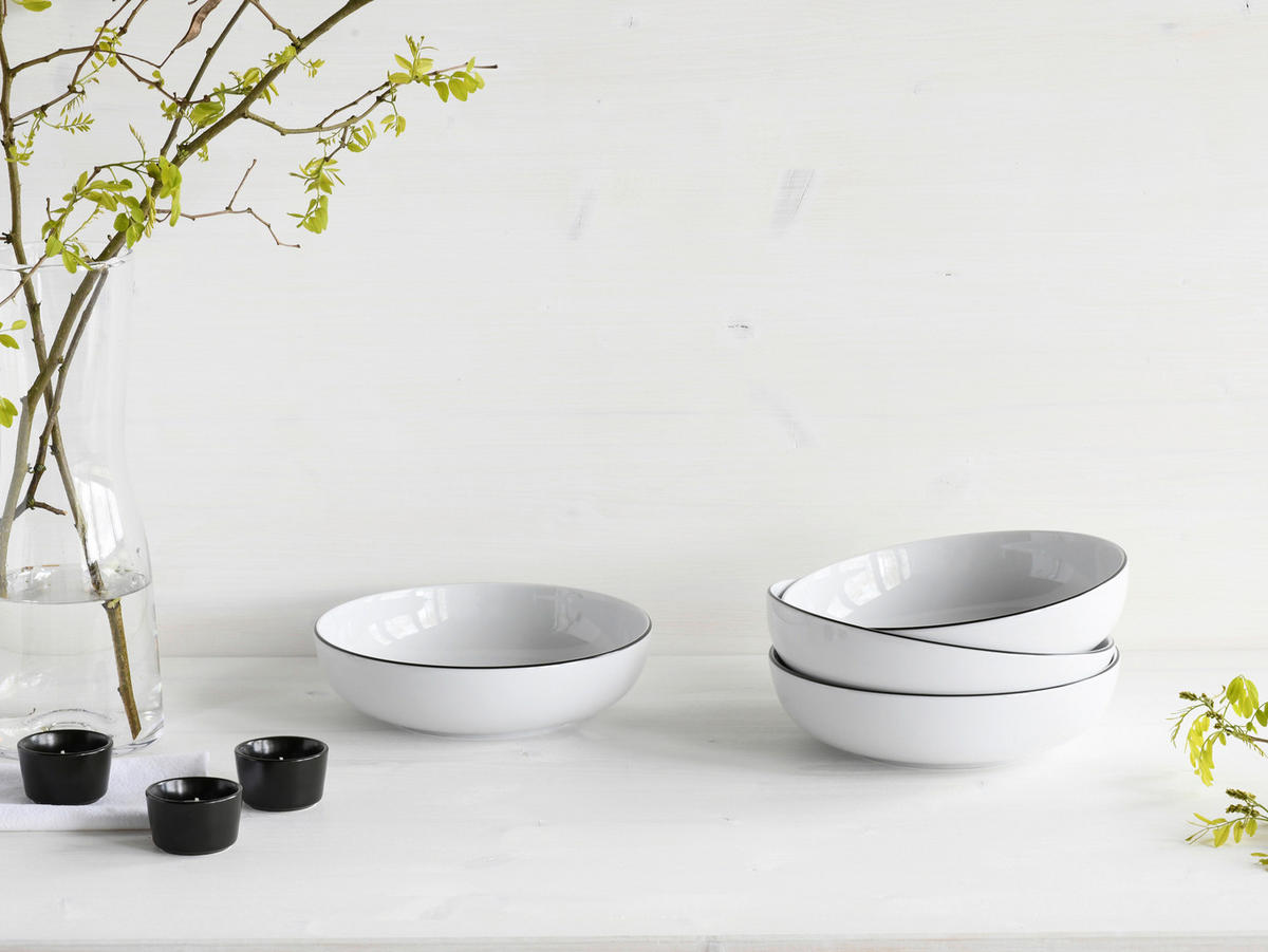 CreaTable Schüssel-Set Allround Black Line schwarz Porzellan Allround Black Line - weiß/schwarz - CreaTable
