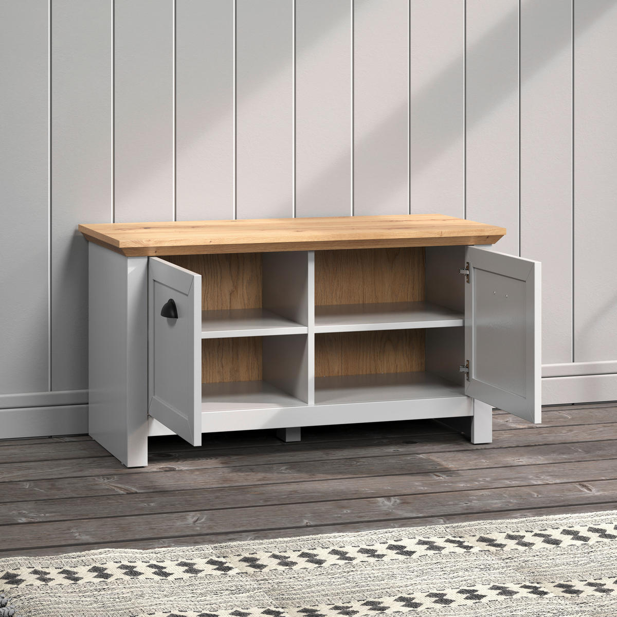 Sitzbank Landside Lichtgrau Eiche Artisan Nachbildung B/H/T: ca. 91x49x41 cm Landside - Lichtgrau/Eiche (91,00/49,00/41,00cm) - Trendteam