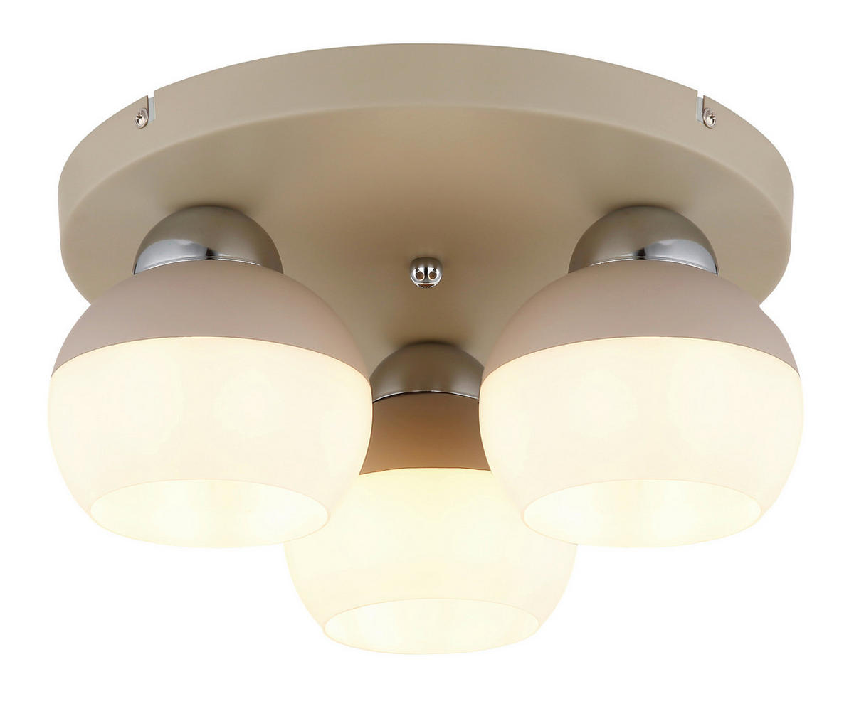 GLOBO Deckenleuchte Opal sand weiß Metall Glas H/D: ca. 15,5x31,5 cm E27 3 Brennstellen RAGUSA - sand/weiß (31,50/15,50cm) - GLOBO