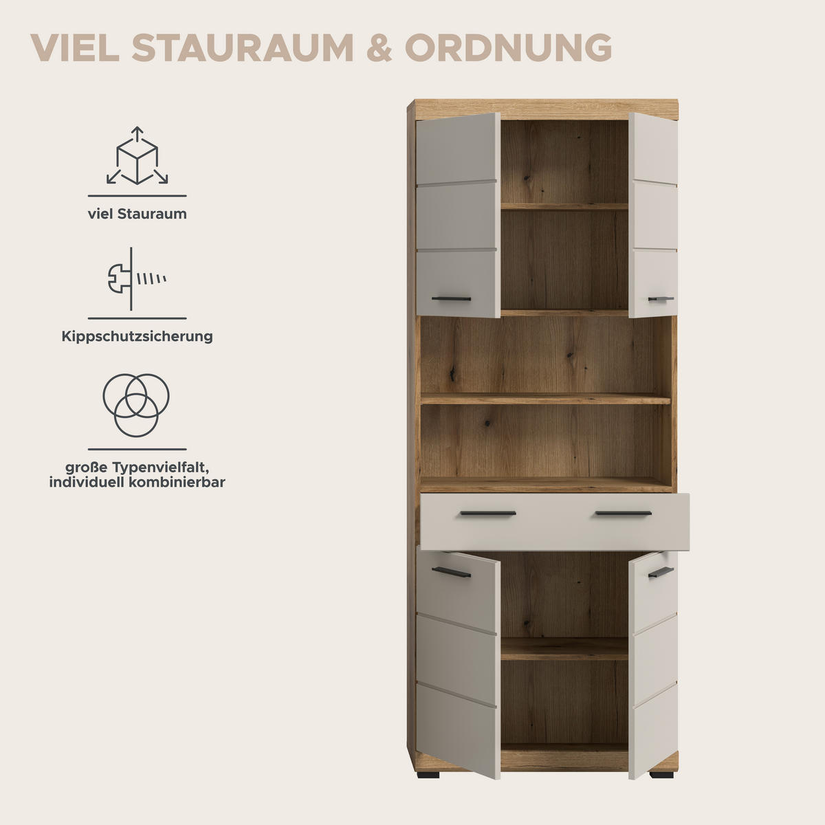 Badhochschrank Scout Evoke Oak Nachbildung Kaschmirgrau Nachbildung B/H/T: ca. 74x191x31 cm Scout - Kaschmirgrau (74,00/191,00/31,00cm) - xonox.home