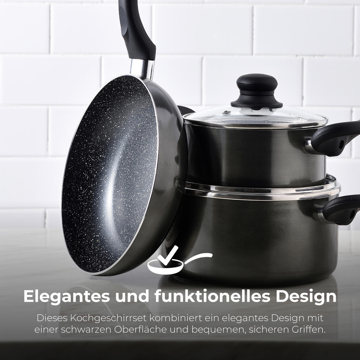 SAN IGNACIO Kochgeschirrset Soria schwarz Aluminium 4 tlg. Soria - schwarz - SAN IGNACIO