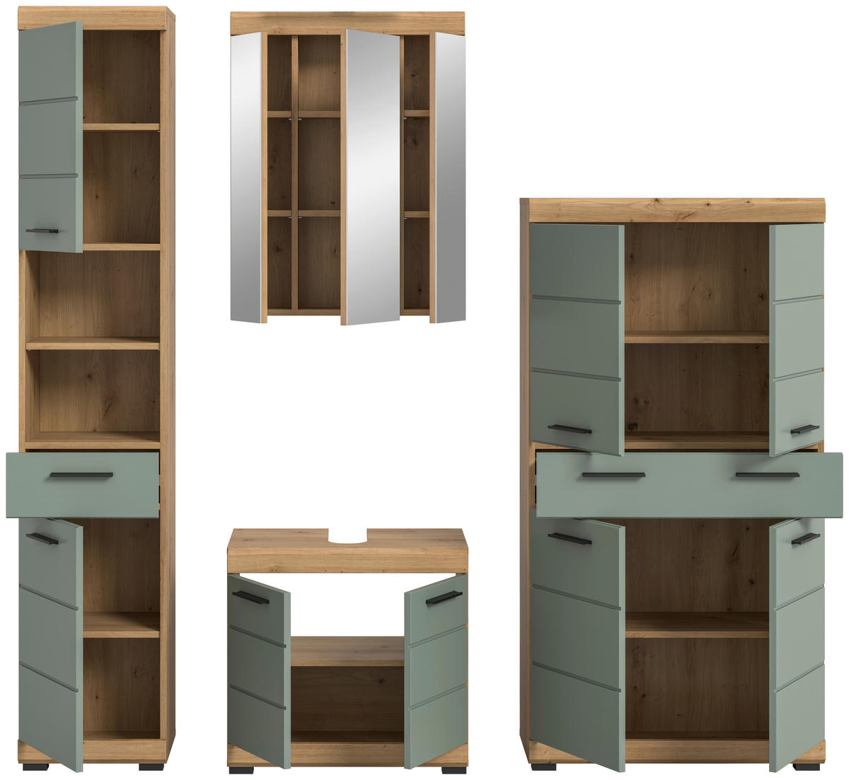 Badezimmer-Set Scout Eiche Artisan Nachbildung salbei Nachbildung B/H/T: ca. 186x191x34 cm Scout - Eiche/salbei (186,00/191,00/34,00cm) - xonox.home