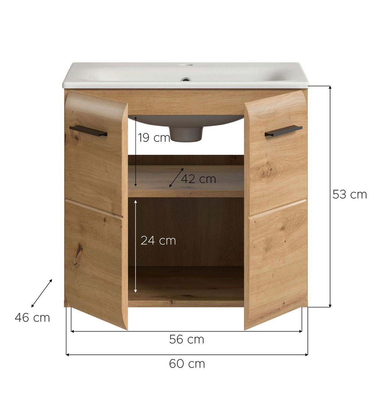 Waschplatz Ice Artisan Oak Nachbildung B/H/T: ca. 60x55x46 cm Ice - (60,00/55,00/46,00cm) - xonox.home