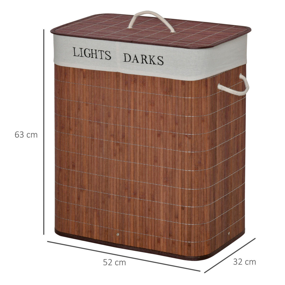 HOMCOM Wäschekorb weiß B/H/L: ca. 32x52x63 cm Wäschekorb - braun/weiß (63,00/32,00/52,00cm) - HOMCOM