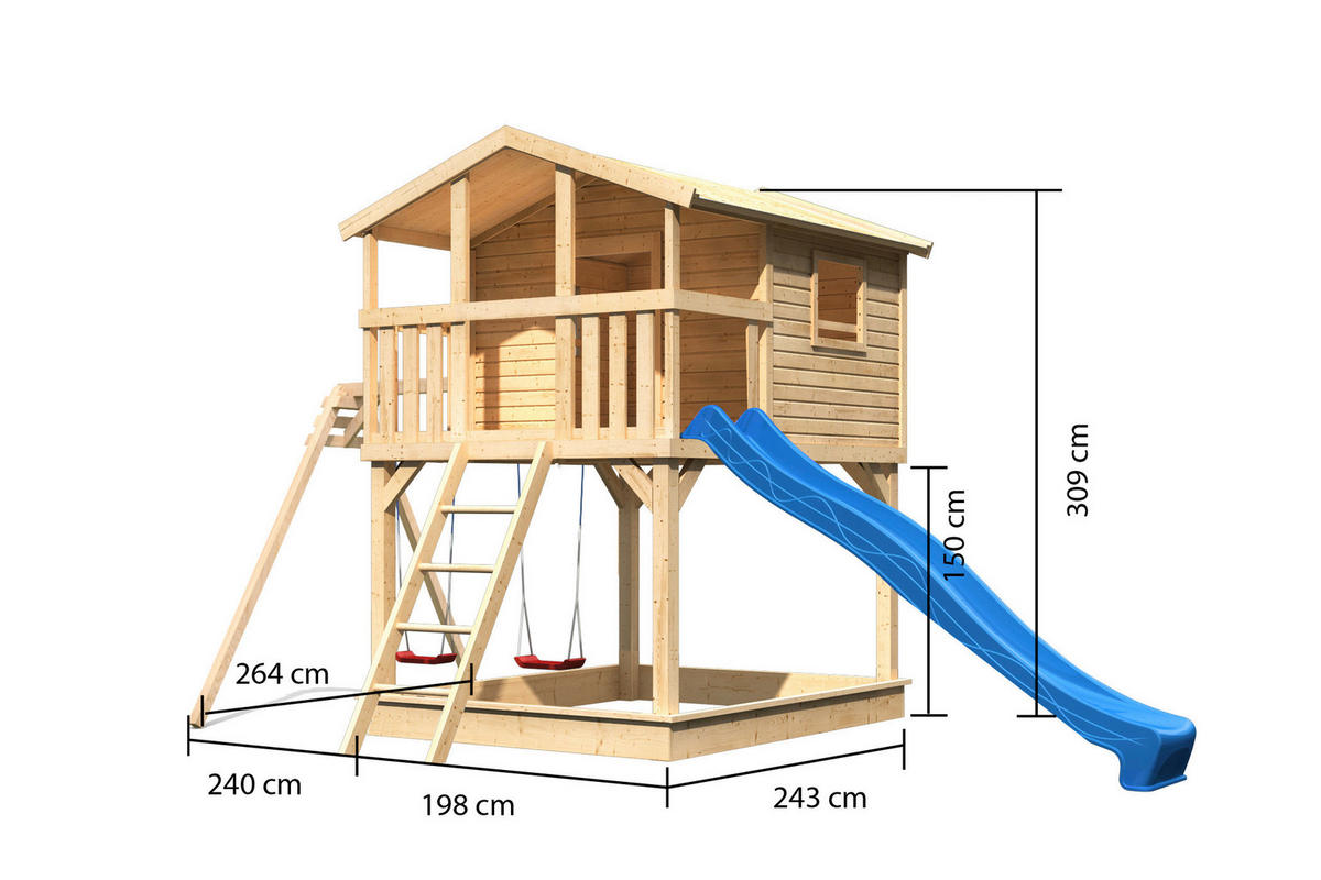 Karibu Stelzenhaus Ervin natur B/H/L: ca. 264x309x438 cm Ervin - blau/natur (438,00/264,00/309,00cm) - Karibu
