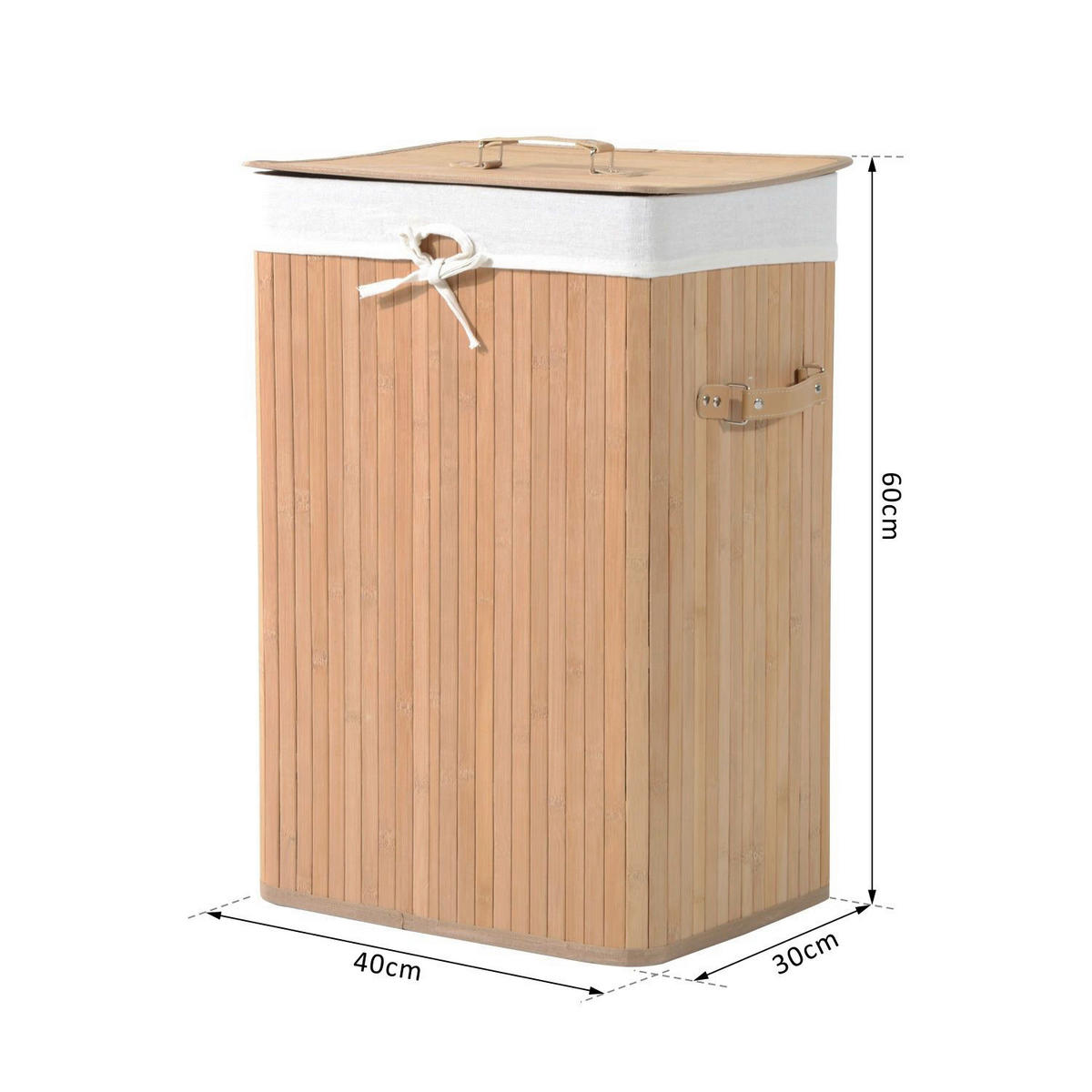 Wäschekorb mit 2 Tragegriffen natur Bambus Stoff Kunststoff B/H/L: ca. 30x60x40 cm Wäschekorb 850-017 - natur (40,00/30,00/60,00cm) - HOMCOM