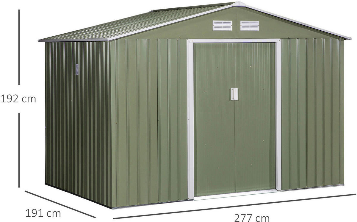 Outsunny Gartenschuppen grau Metall B/H/L: ca. 191x192x277 cm Gartenschuppen - grau (277,00/191,00/192,00cm) - Outsunny