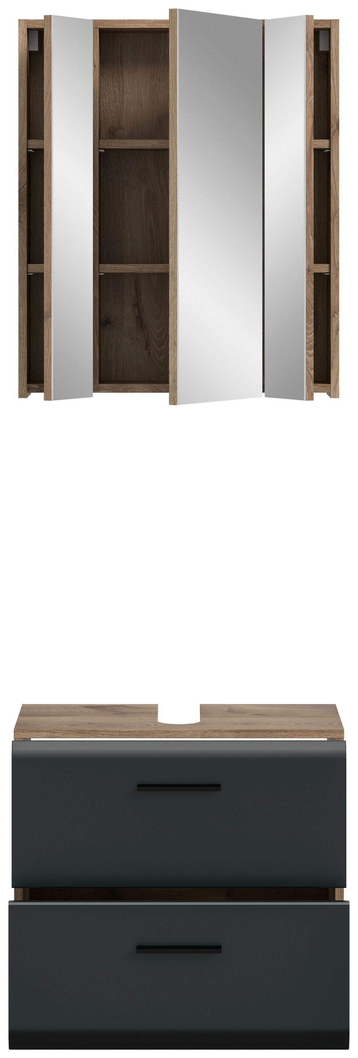 Badezimmer-Set Ice Nox Oak Nachbildung schwarz matt B/H/T: ca. 60x185x30 cm Ice - schwarz (60,00/185,00/30,00cm) - xonox.home
