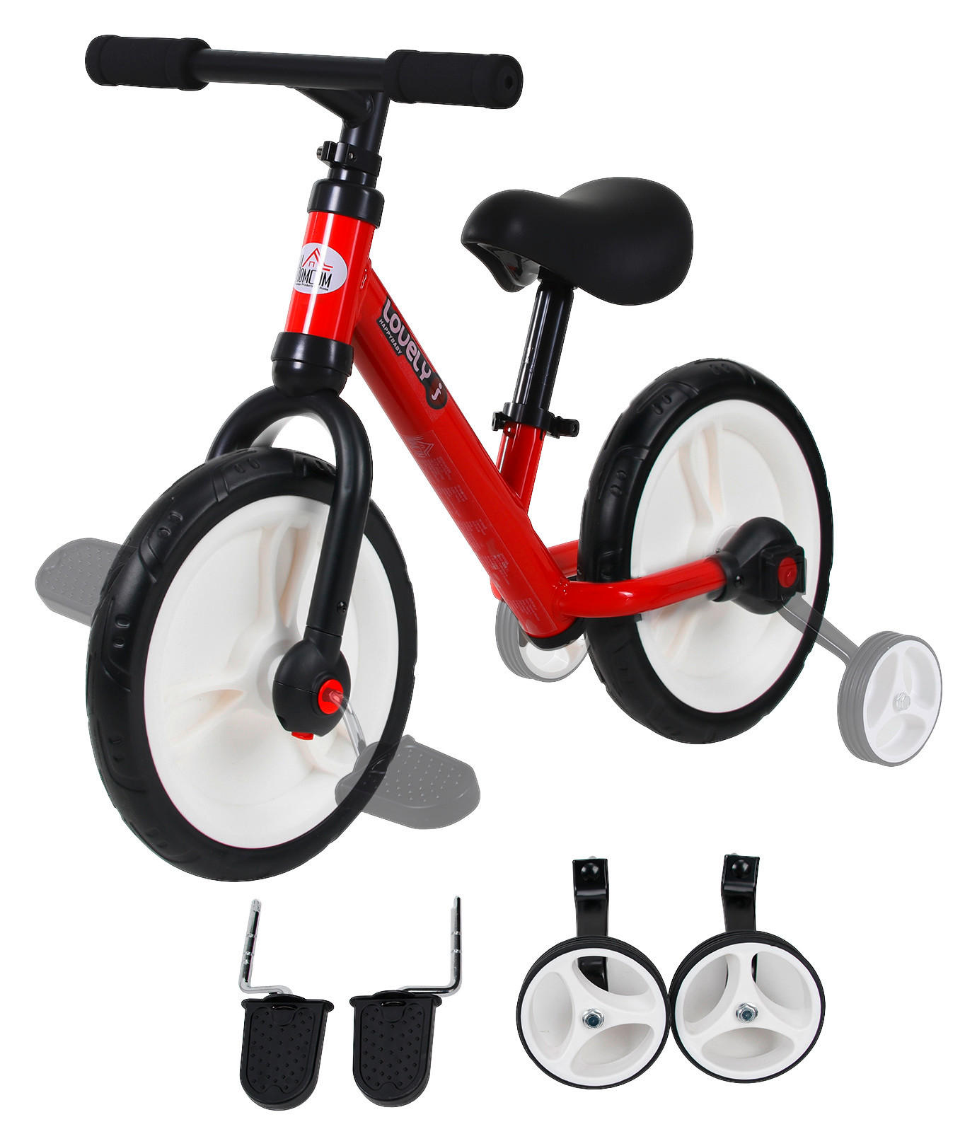 HOMCOM Kinderrad rot B/H/L: ca. 36x54x85 cm Kinderfahrrad_2in1 - rot (85,00/36,00/54,00cm) - HOMCOM