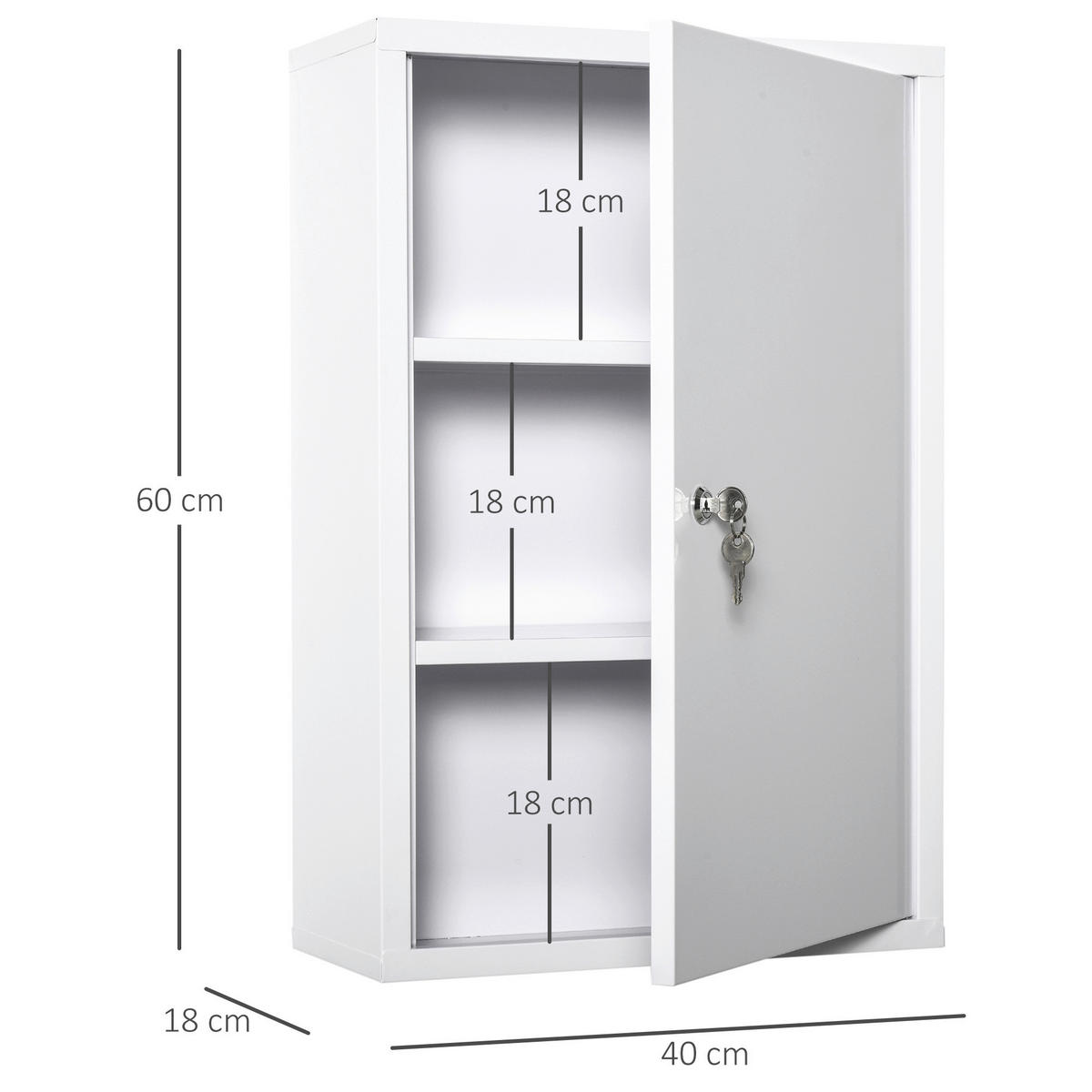 kleankin Medizinschrank weiß Polypropylen B/H/L: ca. 18x40x60 cm Medizinschrank - weiß (60,00/18,00/40,00cm) - kleankin