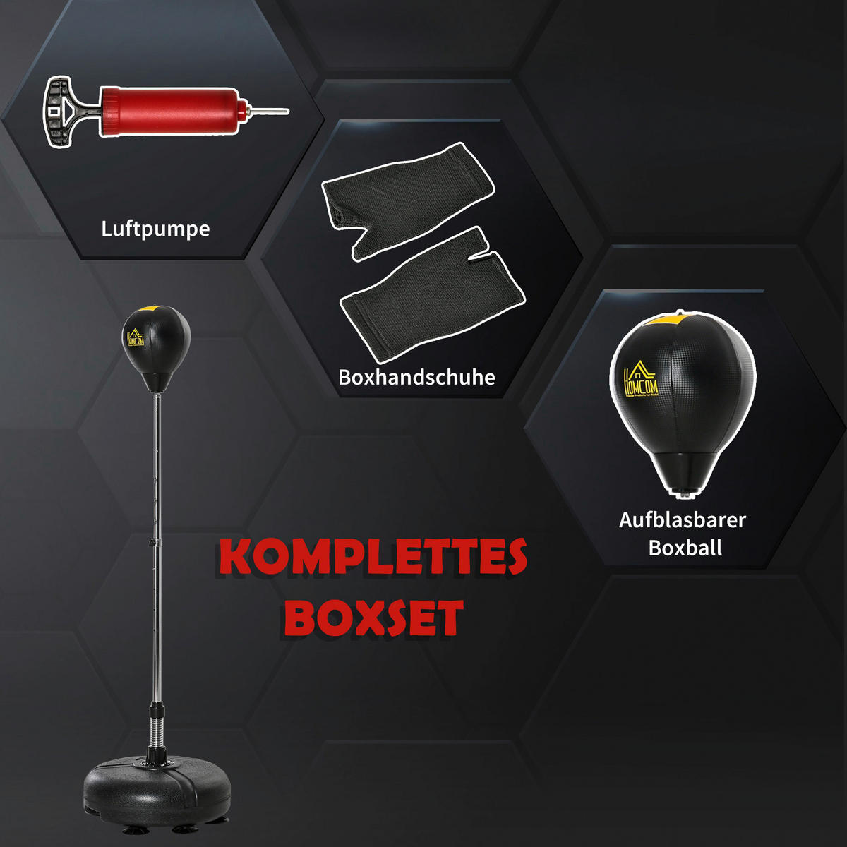 HOMCOM Punchingball Set schwarz Kunstleder B/H/L: ca. 45x151x45 cm Punchingball Set - schwarz (45,00/45,00/151,00cm) - HOMCOM