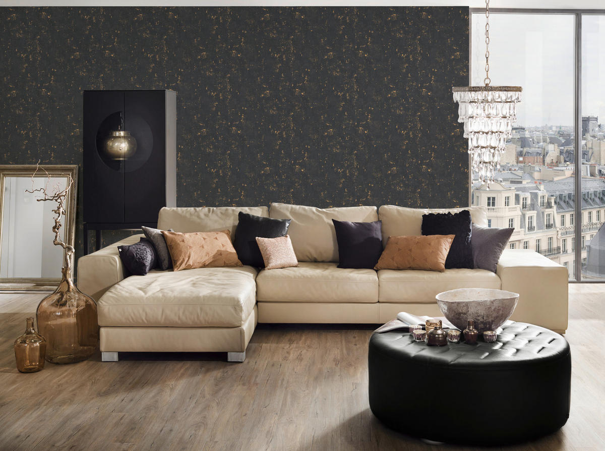 Vliestapete Betonoptik schwarz gold B/L: ca. 53x1005 cm Vliestapete_2307-82 VW12 - gold/schwarz (53,00/1005,00cm)