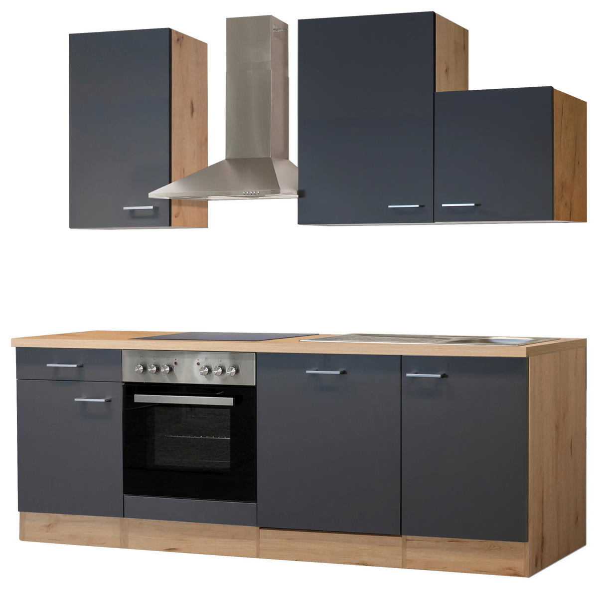 Flex-Well Küchenblock Morena Basalt matt B/H/T: ca. 220x234x60 cm Morena - Eiche/Basalt (220,00/234,00/60,00cm) - Flex-Well