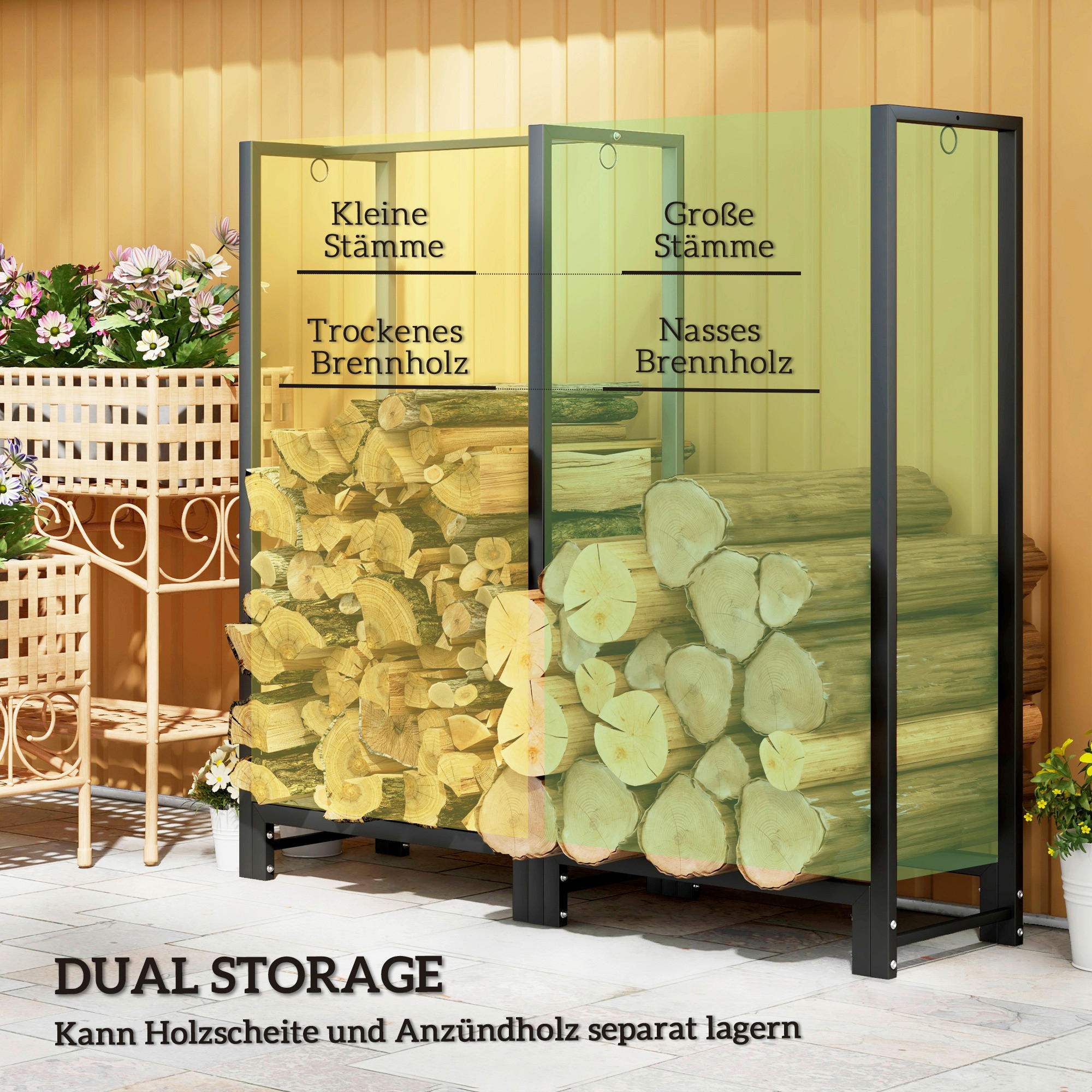 Outsunny Kaminholzregal schwarz B/H/L: ca. 32x115x123 cm Kaminholzregal - schwarz (123,00/32,00/115,00cm) - Outsunny