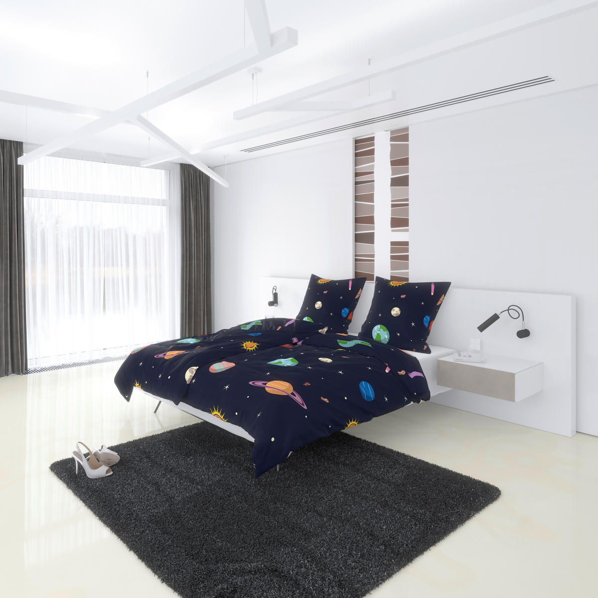Microfaser Bettwäsche Jugendbettwäsche Weltall - mehrfarbig/dunkelblau (135,00/200,00cm)