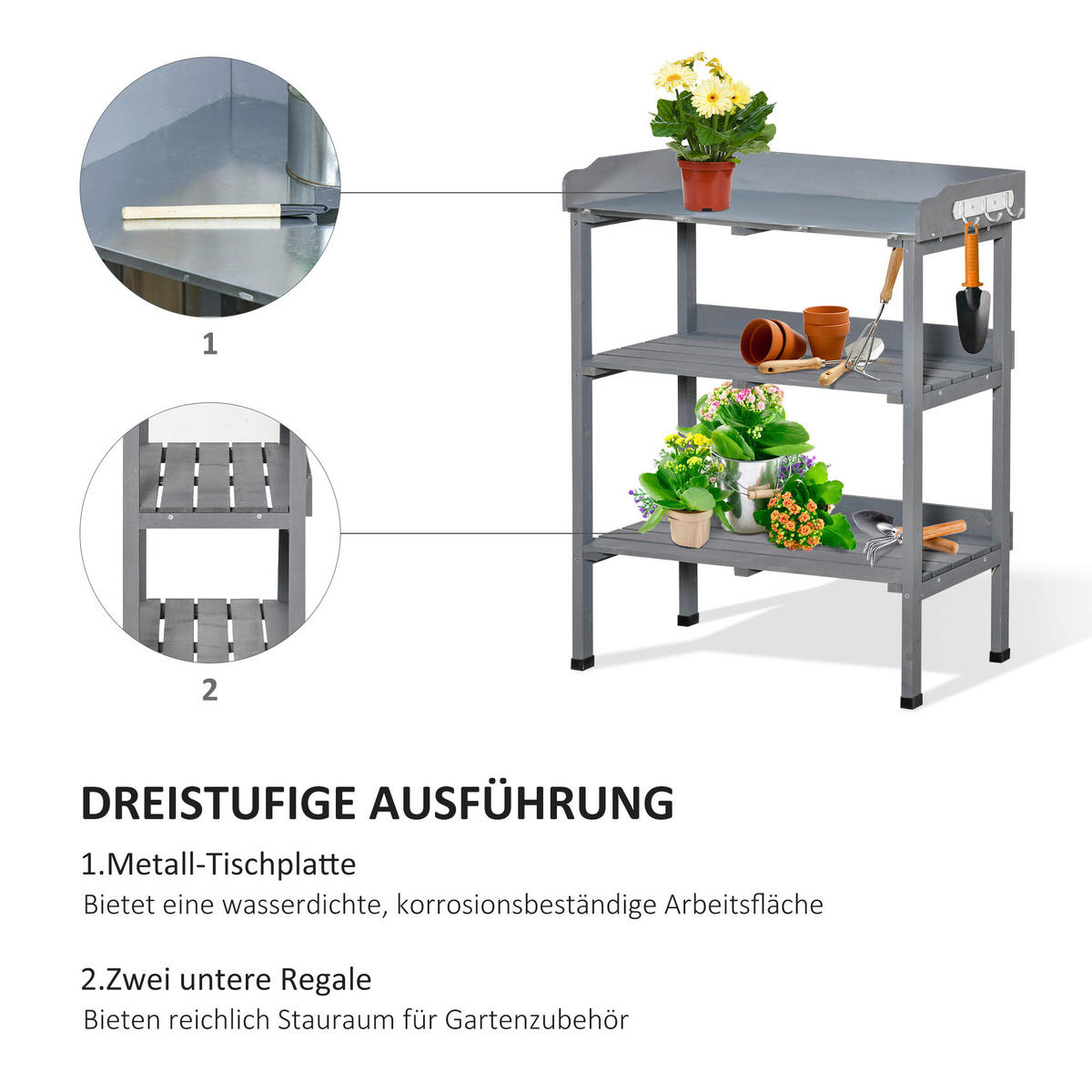 Outsunny Metall-Arbeitsfläche grau B/H/L: ca. 37x89x76 cm Metall-Arbeitsfläche - grau (76,00/37,00/89,00cm) - Outsunny