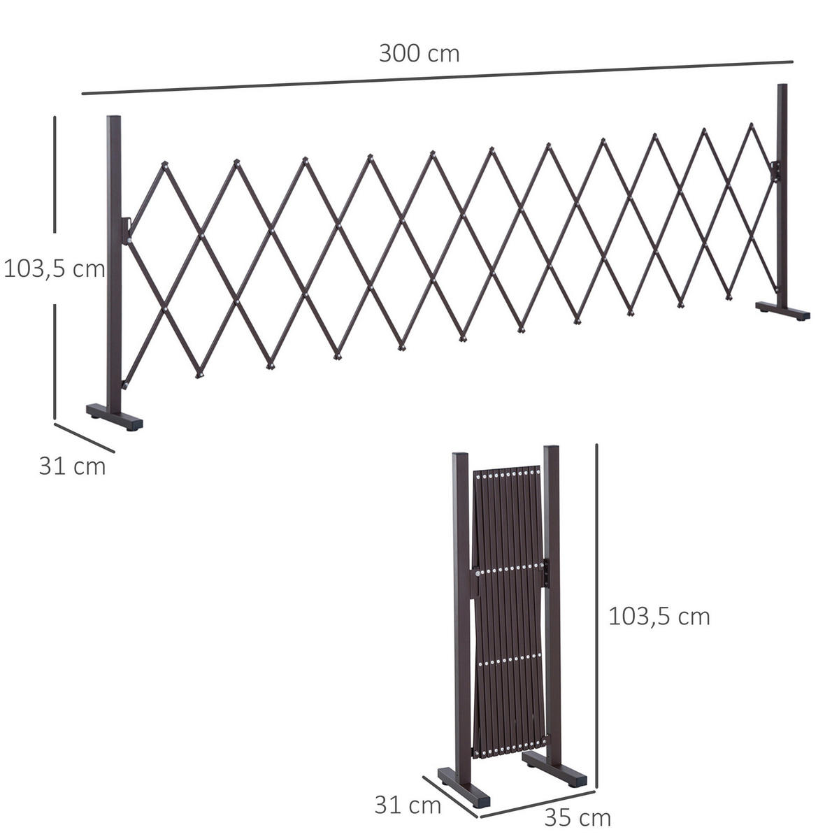 Outsunny Scherengitter dunkelbraun Aluminium B/H/L: ca. 31x103,5x300 cm Scherengitter - dunkelbraun (300,00/31,00/103,50cm) - Outsunny