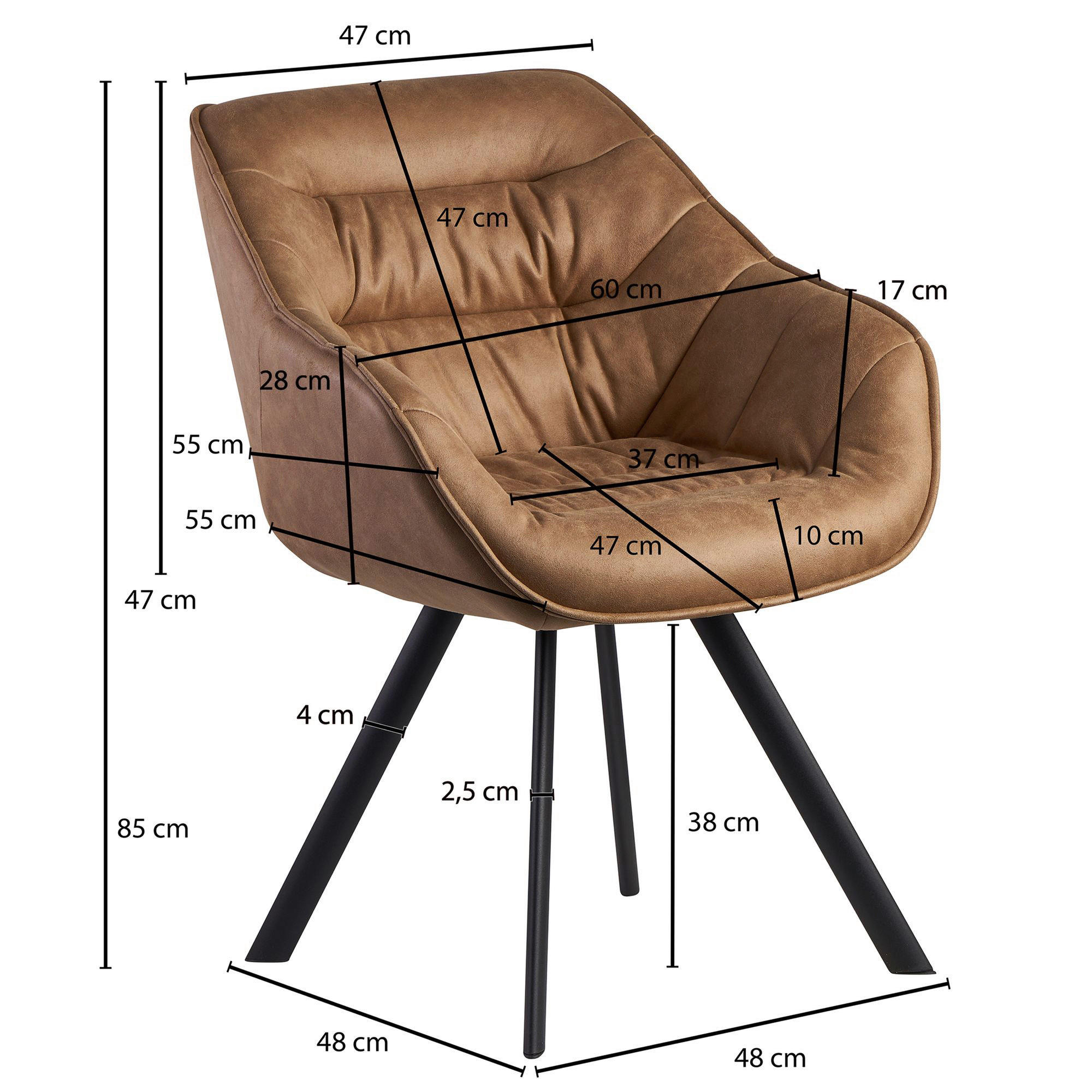 Stuhl braun schwarz Stoff Eisen B/H/T: ca. 60x85x64 cm Esszimmerstuhl - braun/schwarz (60,00/85,00/64,00cm) - Wohnling