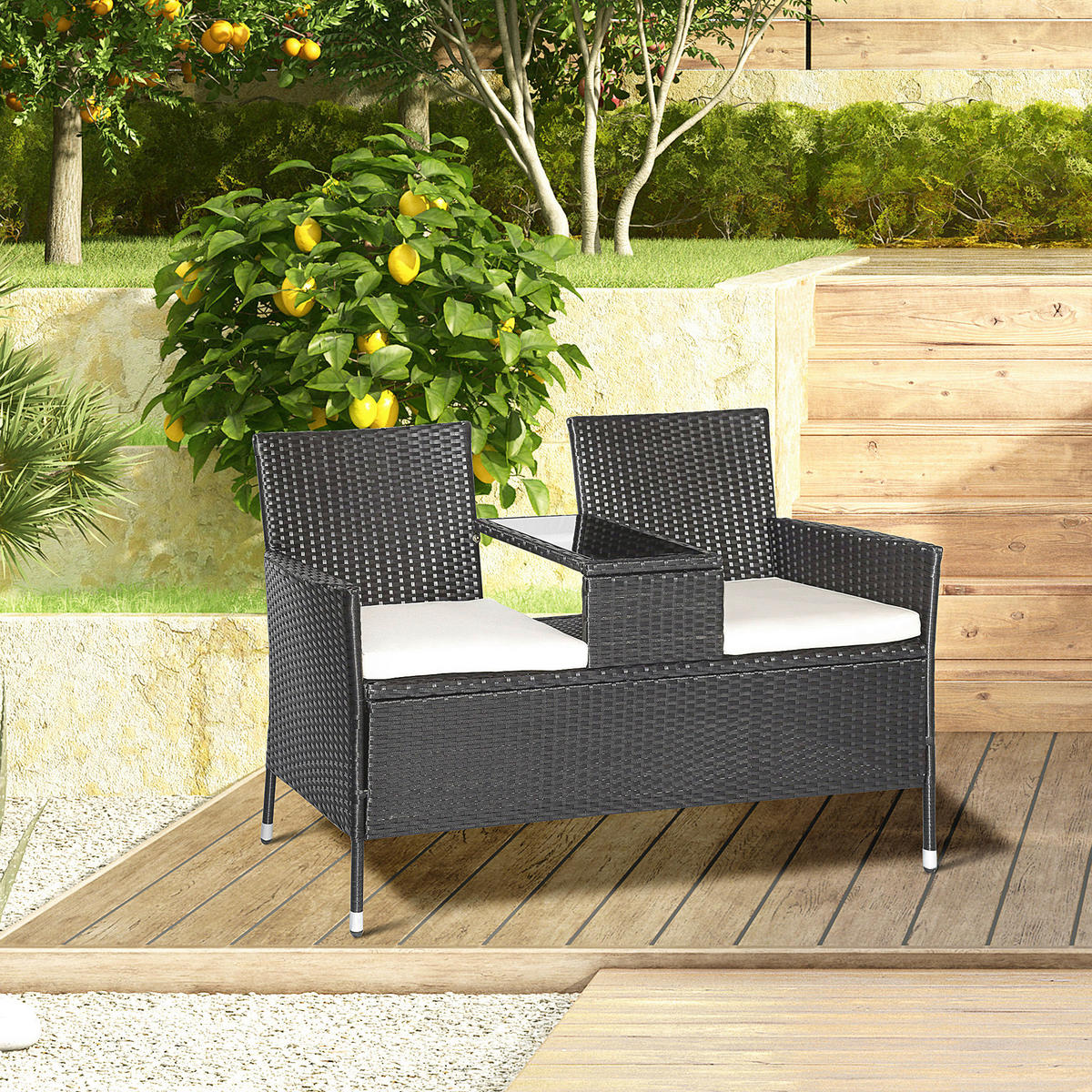 Outsunny Sitzgruppe schwarz Polyrattan B/H/L: ca. 63x133x84 cm Gartenmöbel-Set - schwarz (84,00/63,00/133,00cm) - Outsunny