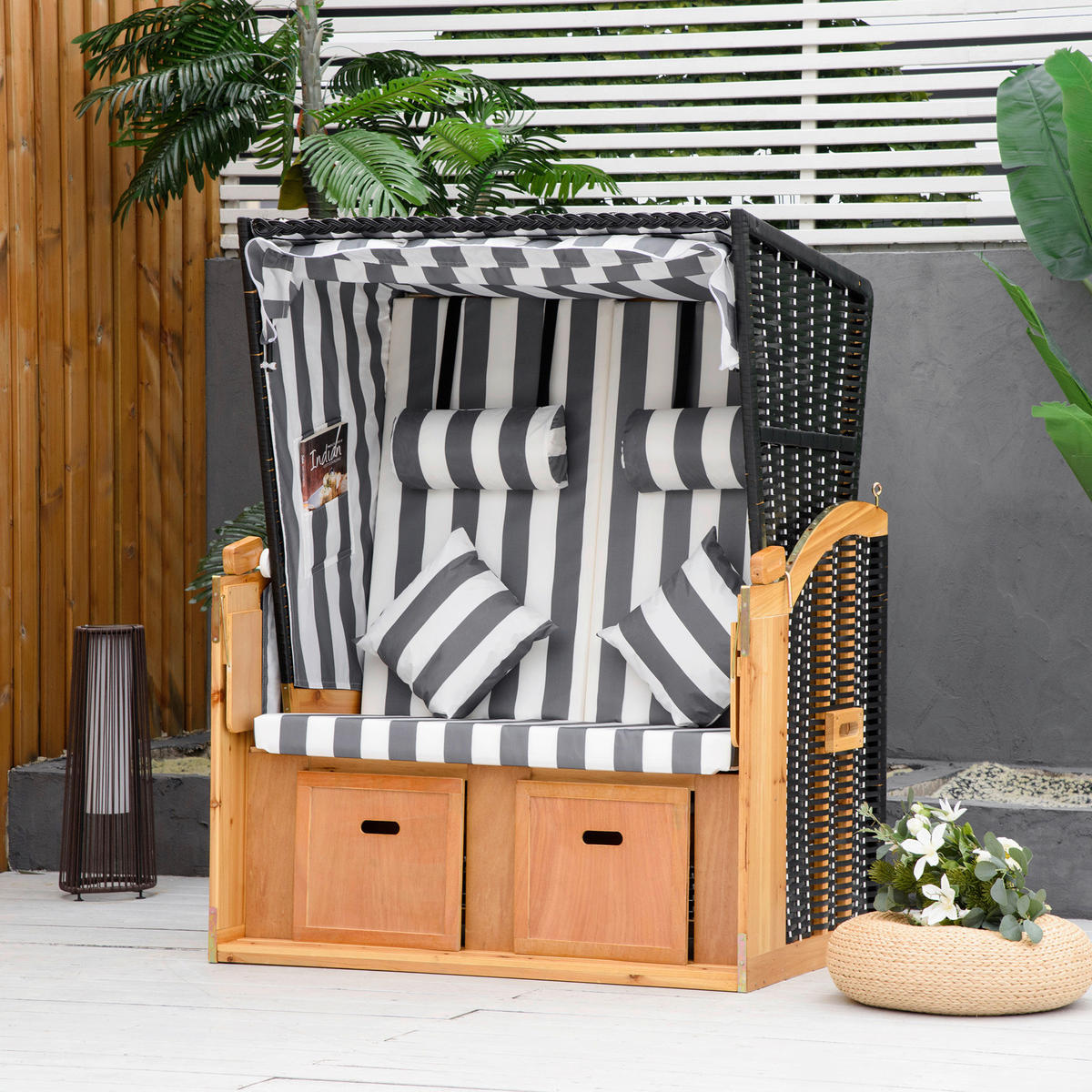 Outsunny Strandkorb grau Polypropylen B/H/L: ca. 79x118x160 cm Strandkorb - weiß/grau (160,00/79,00/118,00cm) - Outsunny