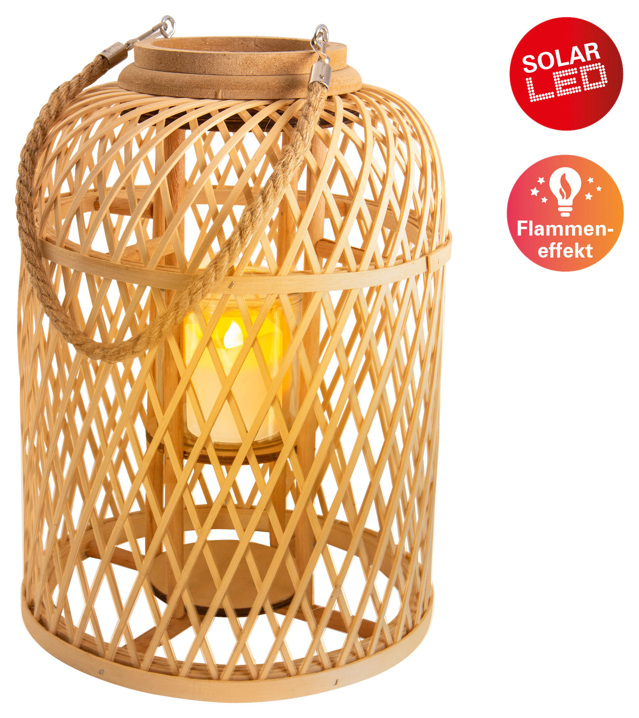 LED-Solarleuchte natur Bambus B/H/T/D: ca. 27x38x27x27 cm LED-Solarleuchte - natur (27,00/38,00/27,00cm) - Näve Leuchten