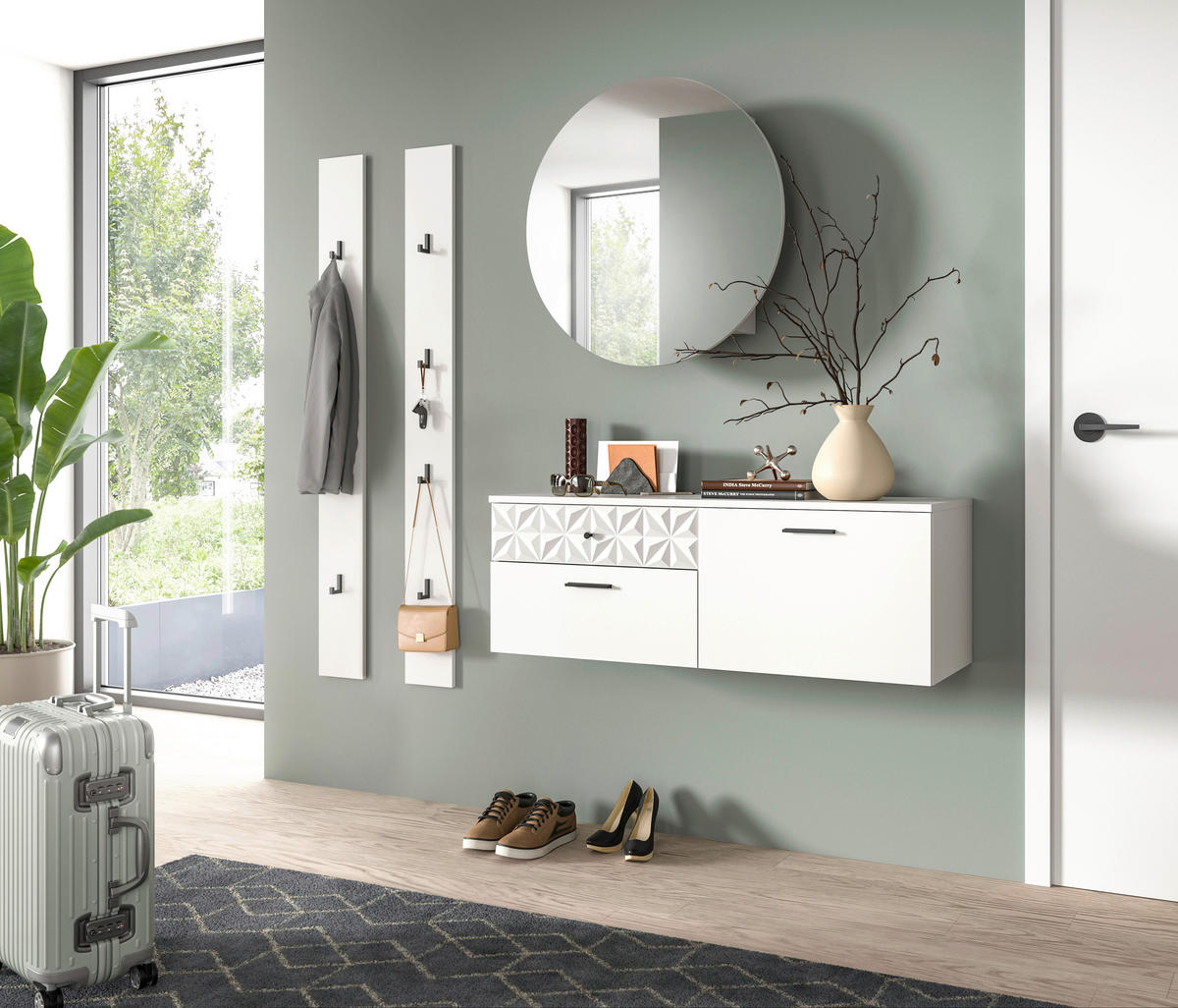 Garderobe Prisma weiß weiß Hochglanz B/H/T: ca. 172x192x34 cm Prisma - weiß (172,00/192,00/34,00cm) - xonox.home