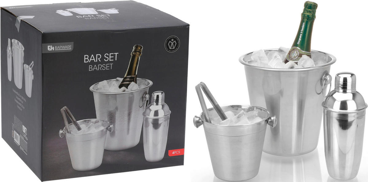 EH Barware Cocktail-Shaker Set silber Edelstahl B/H/L: ca. 22,5x22,5x22 cm Cocktail-Shakerset_4tlg. - silber (22,00/22,50/22,50cm) - EH Barware