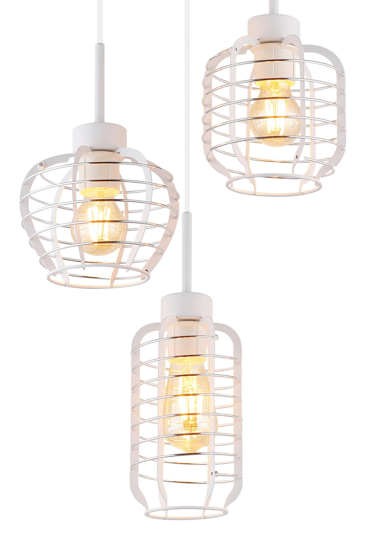 GLOBO Hängeleuchte weiß Chrom Aluminium Metall B/H/L: ca. 37x39,5x37 cm E27 3 Brennstellen Hängeleuchte-Nesa - weiß/Chrom (37,00/37,00/39,50cm) - GLOBO