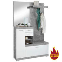 Garderobe  Beton Optik weiß glänzend B/H/T: ca. 120x193,5x35,5 cm Bristol_Kompaktgarderobe 1000 - weiß (120,00/193,50/35,50cm)