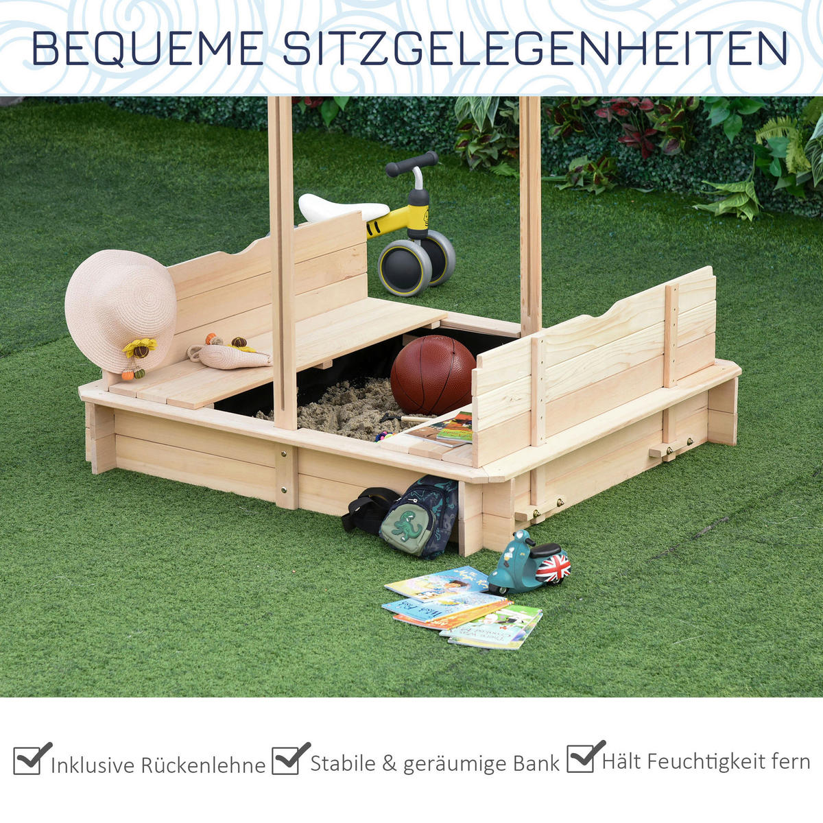 Outsunny Sandkasten weiß B/H/L: ca. 106x106x121 cm Sandkasten - blau/weiß (121,00/106,00/106,00cm) - Outsunny