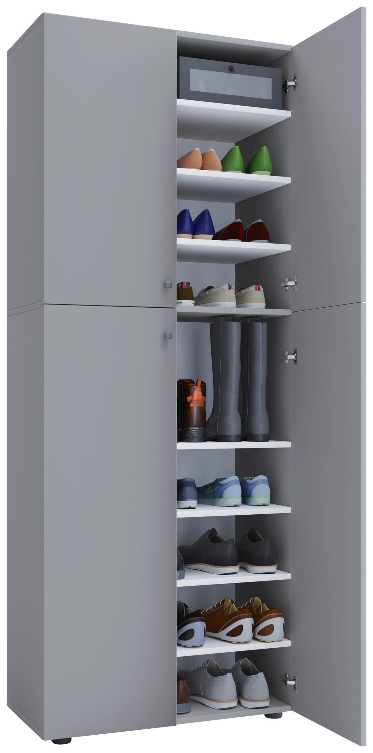 Schuhschrank Lona XXL grau weiß B/H/T: ca. 70x182x39 cm Lona XXL - weiß/grau (70,00/182,00/39,00cm) - VCM Möbel