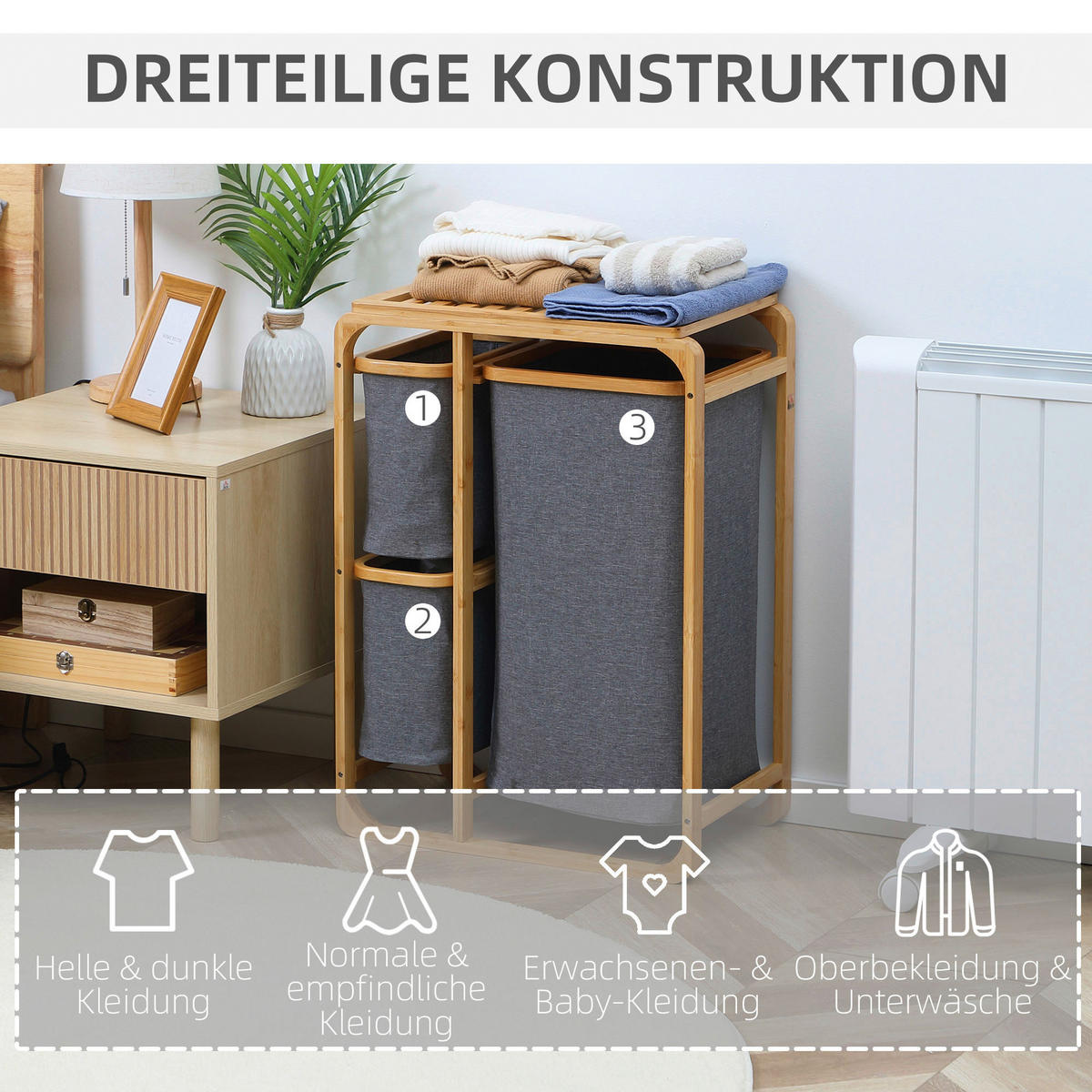 HOMCOM Wäschekorb natur B/H/L: ca. 32x50x69,7 cm Wäschekorb - natur/grau (69,70/32,00/50,00cm) - HOMCOM