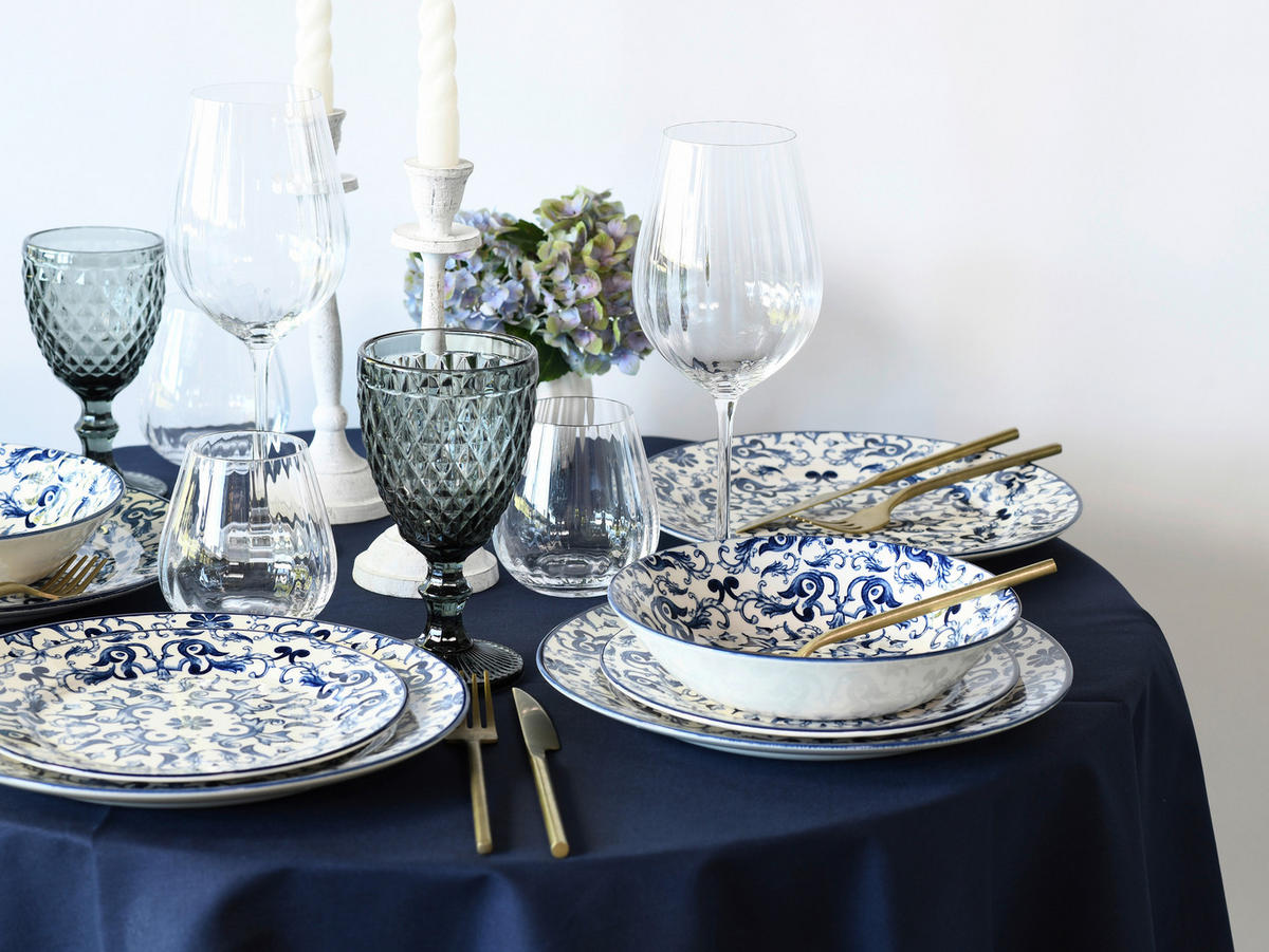 CreaTable Tafelservice Fresco blau Steingut 12 tlg. Fresco - blau (31,00/30,00/23,00cm) - CreaTable