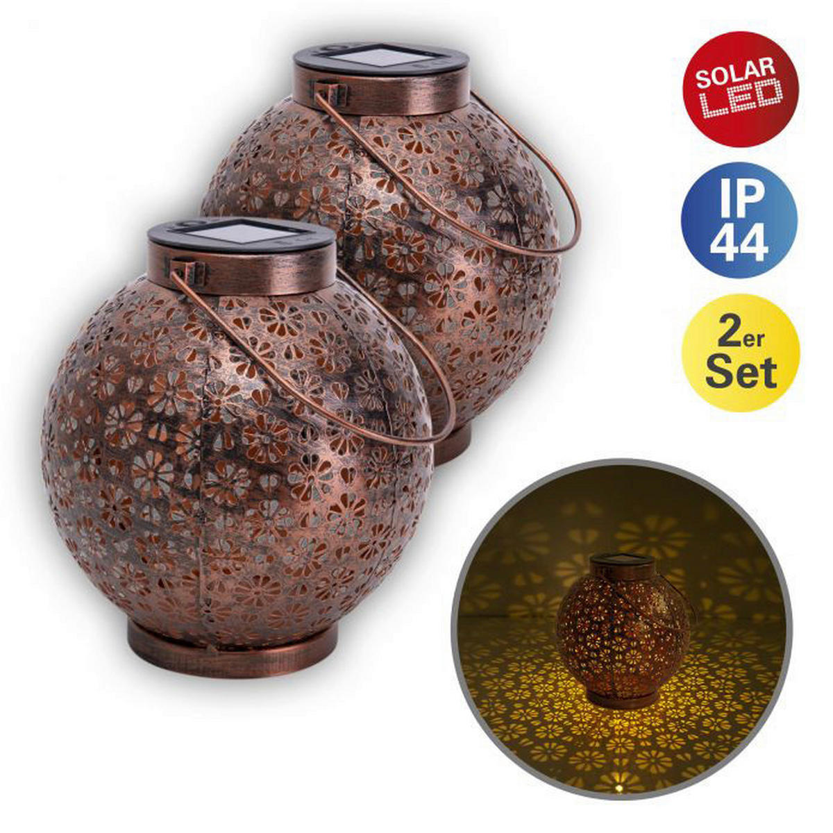 LED Deko-Solarleuchte  2er-Set NV5285456 bronze Eisen B/H/T: ca. 18x19,5x18 cm LED Deko-Solarleuchte  2er-Set - bronze (18,00/19,50/18,00cm) - Näve Leuchten
