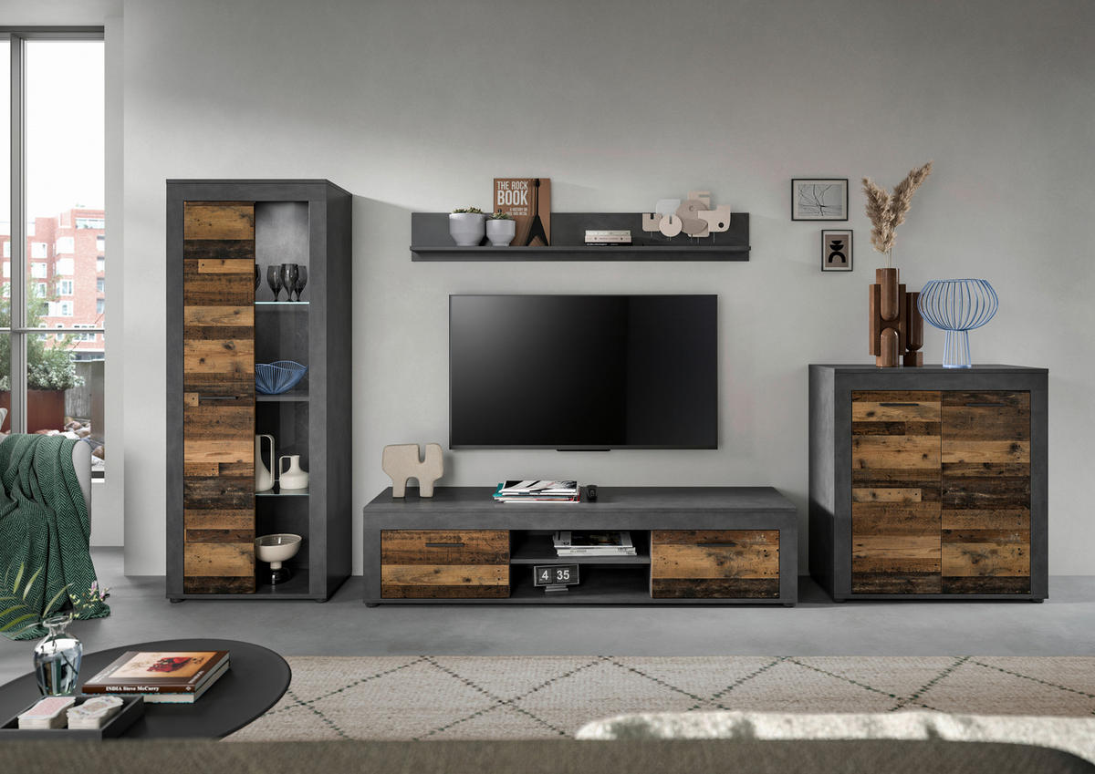 Wohnwand Jam Matera Nachbildung Old Wood Nachbildung B/H/T: ca. 159x330x35 cm Jam - (159,00/330,00/35,00cm) - xonox.home