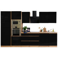 Respekta Küchenblock Premium schwarz hochglänzend B/H/T: ca. 345x220,5x60 cm Premium - Eiche/schwarz (345,00/220,50/60,00cm) - Respekta