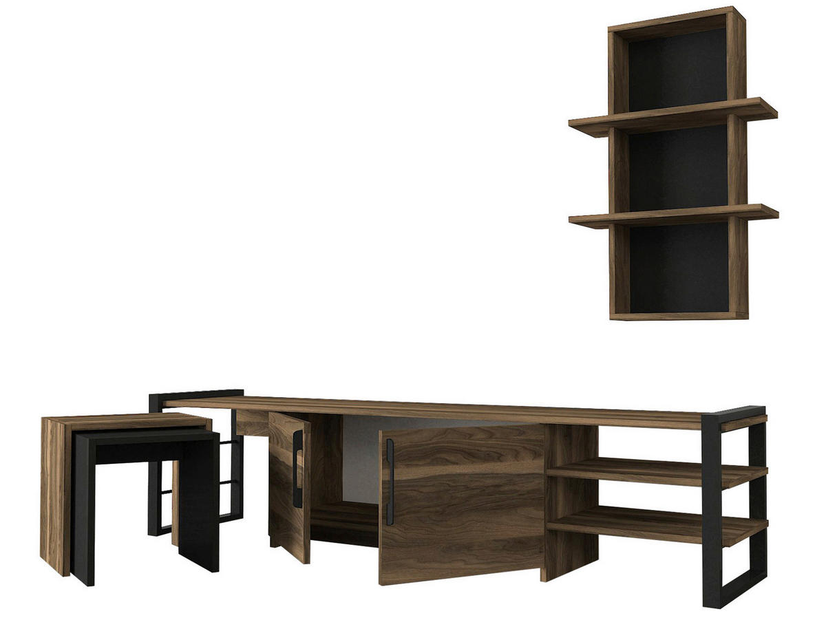 Wohnwand Epica walnuss Nachbildung schwarz B/H/T: ca. 180x46x39 cm Epica - schwarz/walnuss (180,00/46,00/39,00cm) - moebel17
