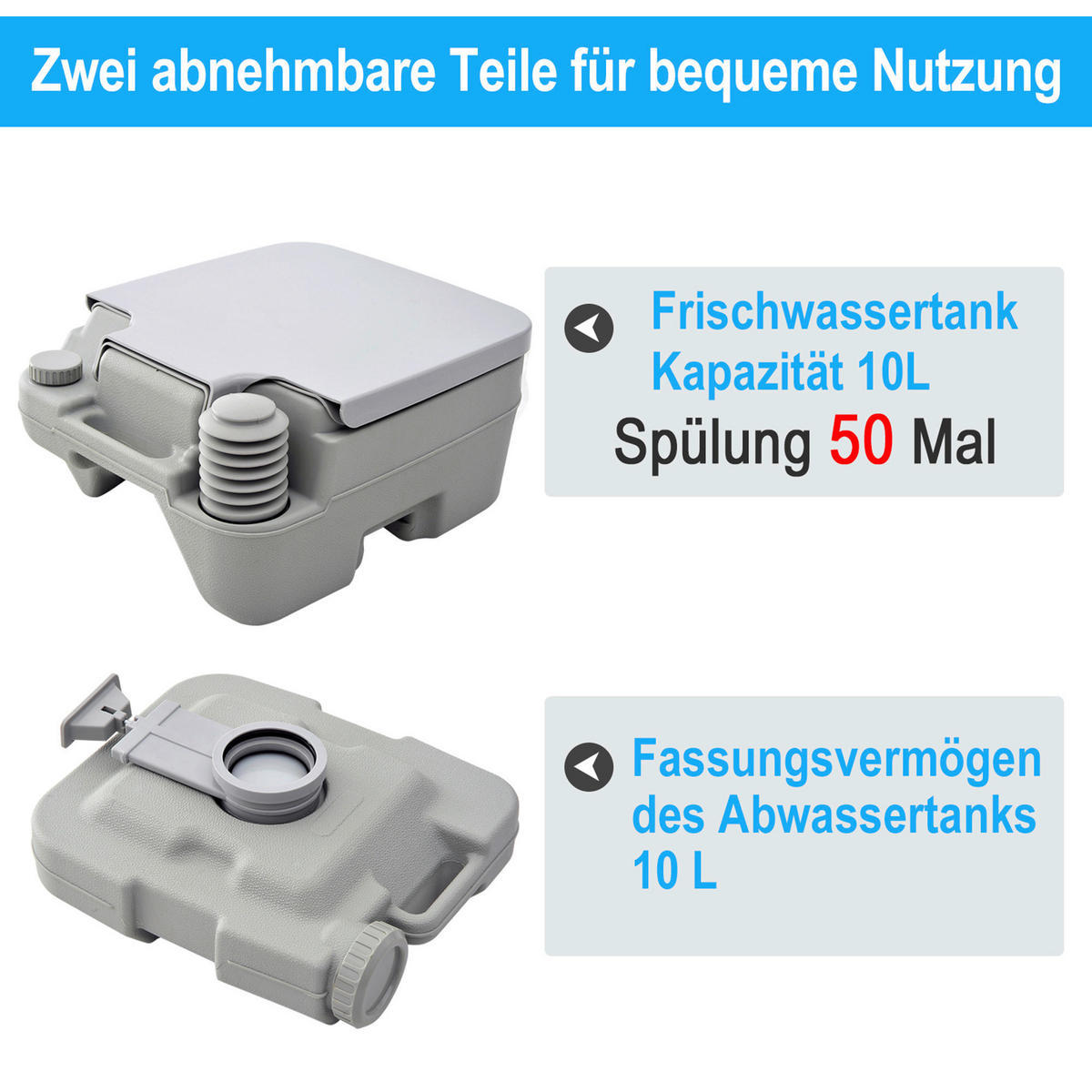 Outsunny Campingtoilette B/H/L: ca. 42x30x36 cm Campingtoilette - grau (36,00/42,00/30,00cm) - Outsunny