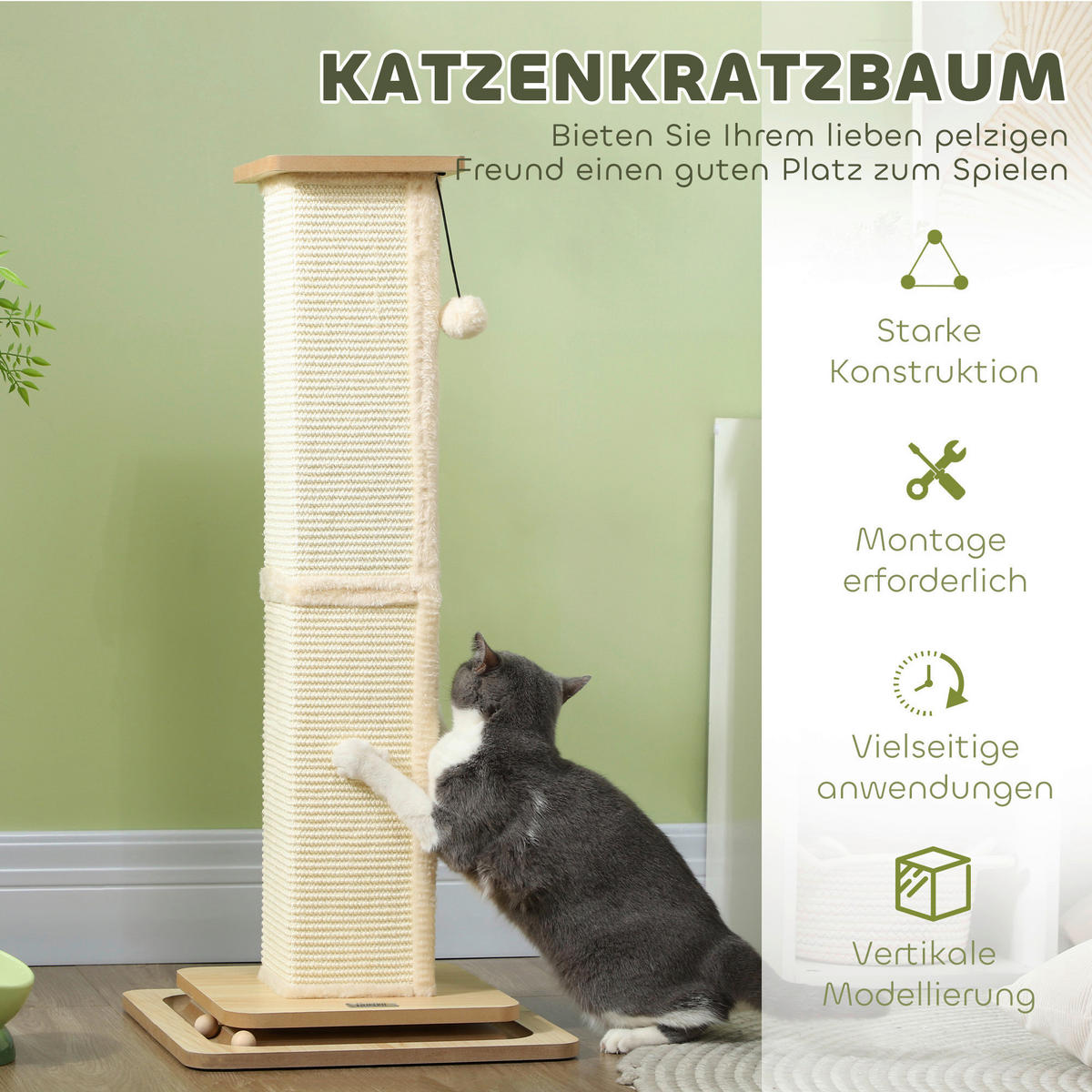PawHut Kratzstamm Eiche Sisal B/H/L: ca. 39,5x87x39,5 cm Kratzstamm - Eiche (39,50/39,50/87,00cm) - PawHut