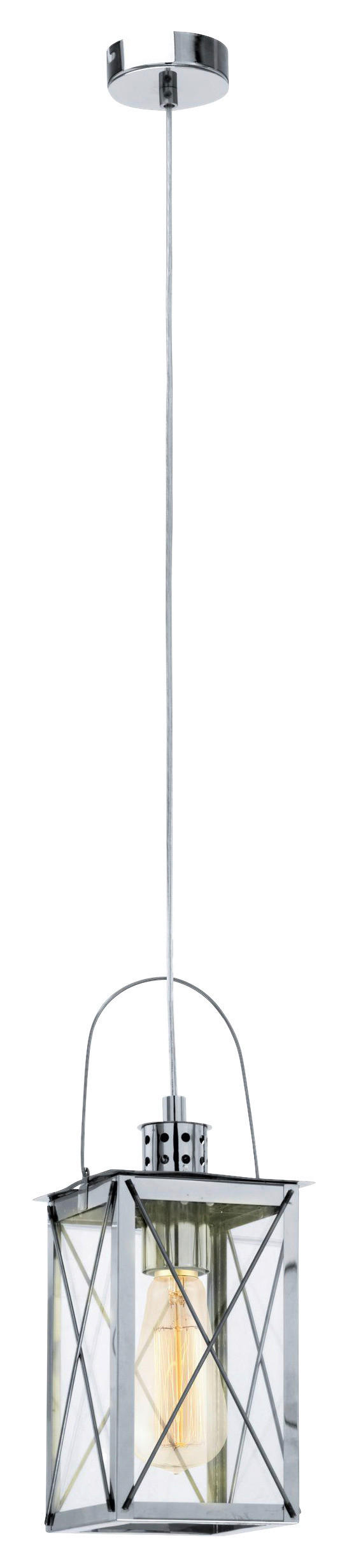Eglo Pendelleuchte silber Glas Stahl B/H/L: ca. 15x110x15 cm E27 1 Brennstellen Donmington - silber (15,00/15,00/110,00cm) - Eglo