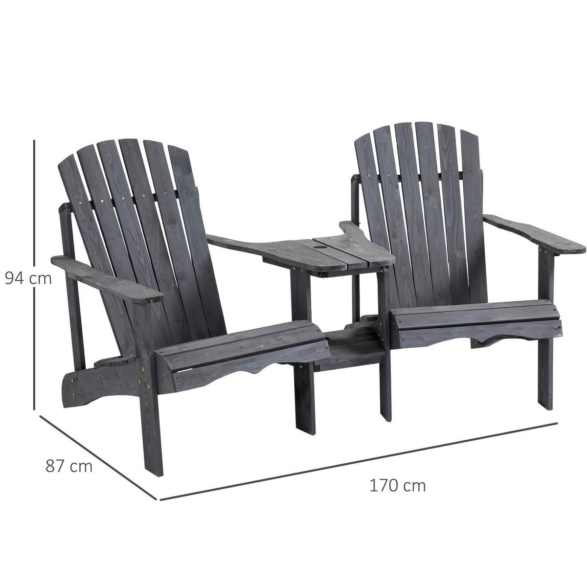 Outsunny Gartenbank dunkelgrau Holz B/H/L: ca. 87x92x170 cm Gartenbank - dunkelgrau (170,00/87,00/92,00cm) - Outsunny