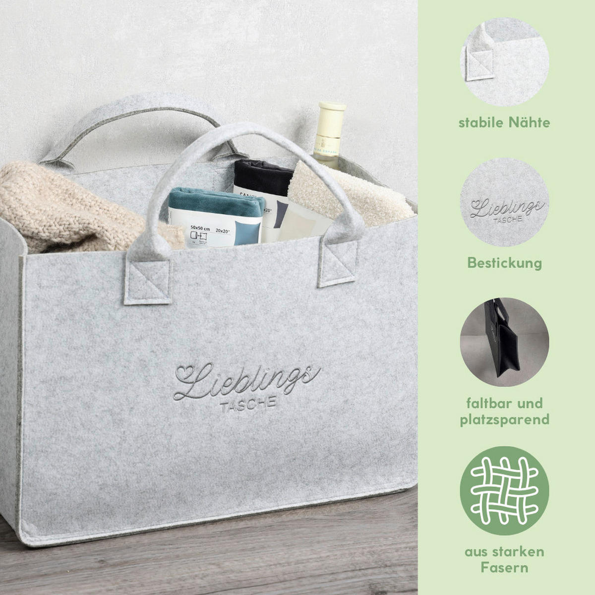 Kesper Tasche Filz grau Polyester B/H/L: ca. 25x34x50 cm Tasche_Filz - grau (50,00/25,00/34,00cm) - Kesper