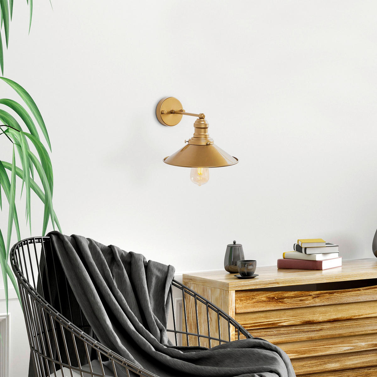 Opviq Wandleuchte gold Metall B/H/L: ca. 27x20x24 cm E27 1 Brennstellen Conical - gold (24,00/27,00/20,00cm) - Opviq