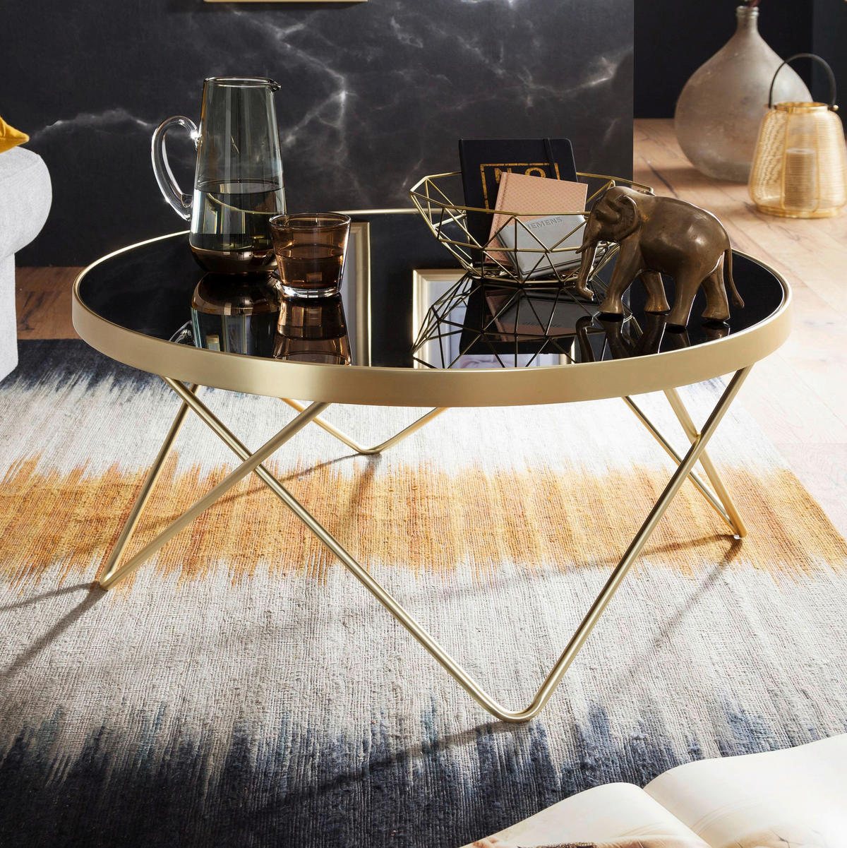 Couchtisch schwarz gold Lack matt H/D: ca. 39x82 cm Couchtisch - gold/schwarz (82,00/39,00cm) - Wohnling