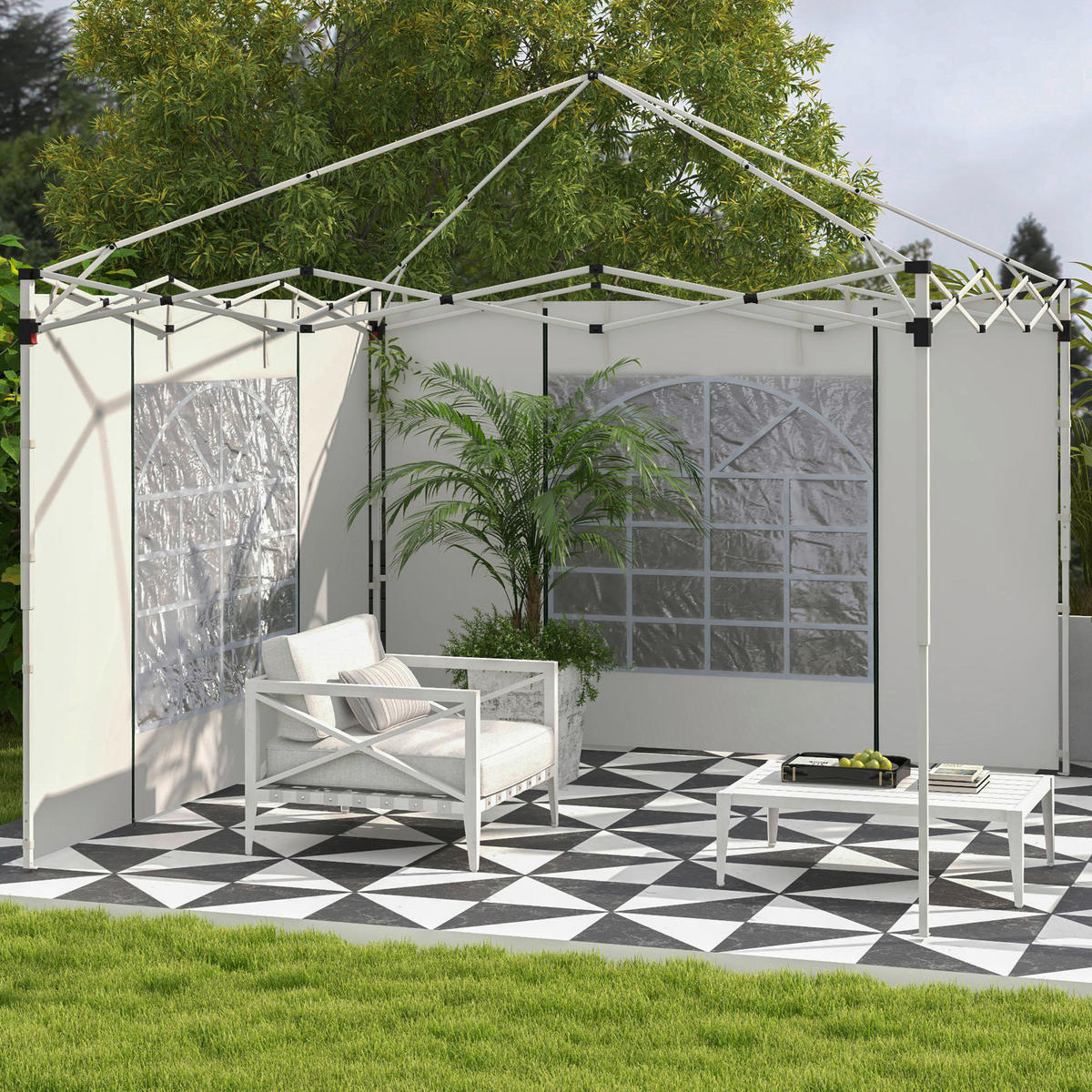 Outsunny Pavillon-Seitenwände weiß Polyester H/L: ca. 195x295 cm Pavillon-Seitenwände - weiß (295,00cm) - Outsunny
