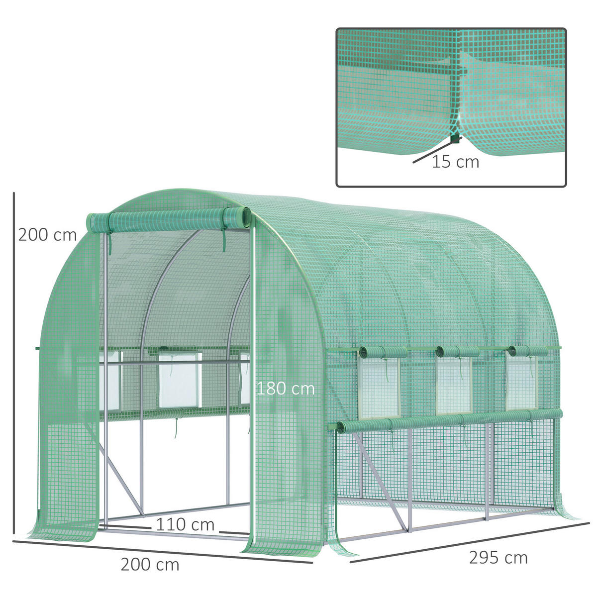 Outsunny Gewächshaus B/H/L: ca. 200x200x295 cm Gewächshaus - grün (295,00/200,00/200,00cm) - Outsunny